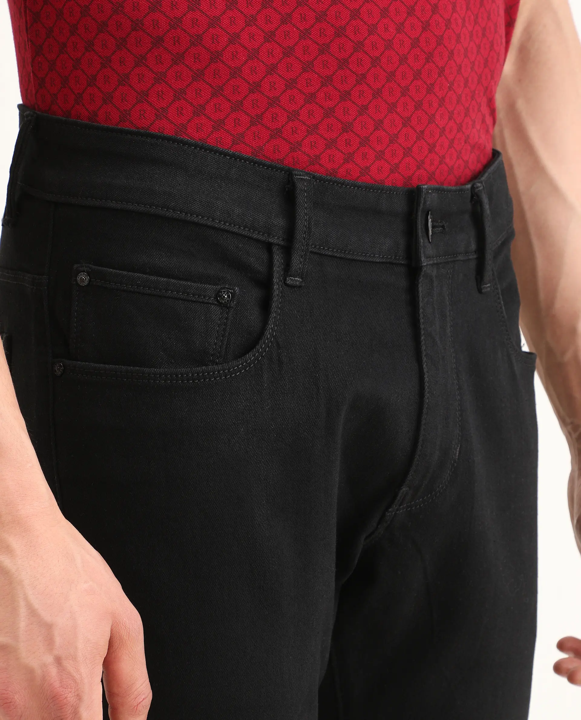 Rare Rabbit Men's Fiz Bh Black Cotton Blend Fabric Hawk Slim Plain Jeans - Image 3