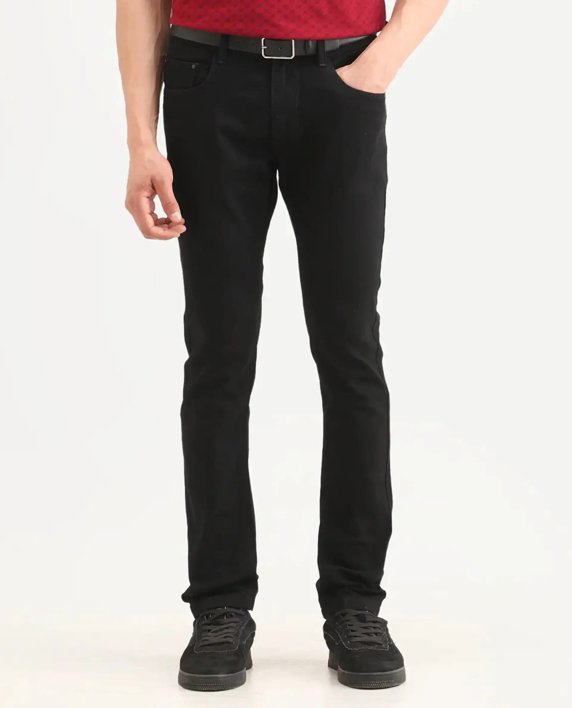 Rare Rabbit Men's Fiz Bh Black Cotton Blend Fabric Hawk Slim Plain Jeans - Image 9