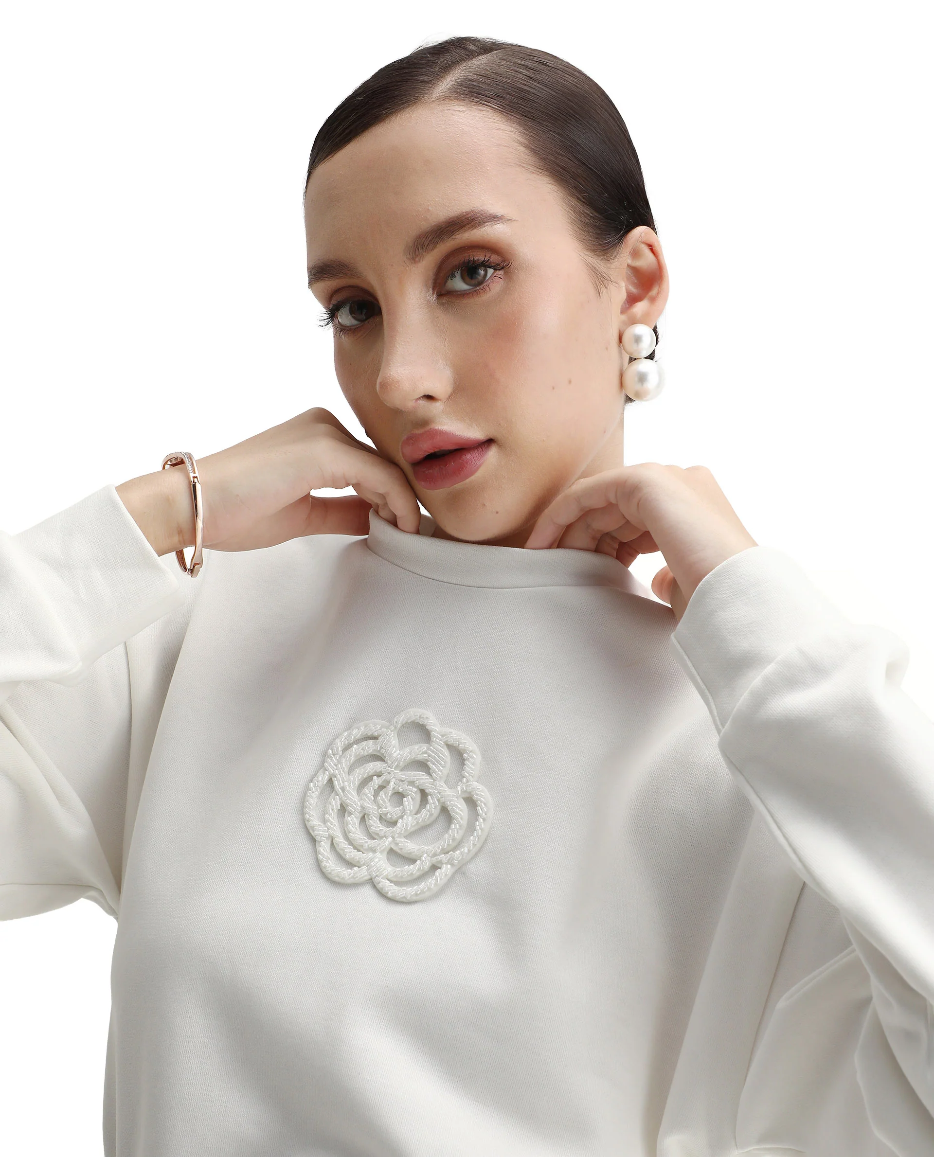 Rareism Women's Flaf Off White Cotton Blend Crew Neck Regular Fit Printed Sweatshirt - Image 2