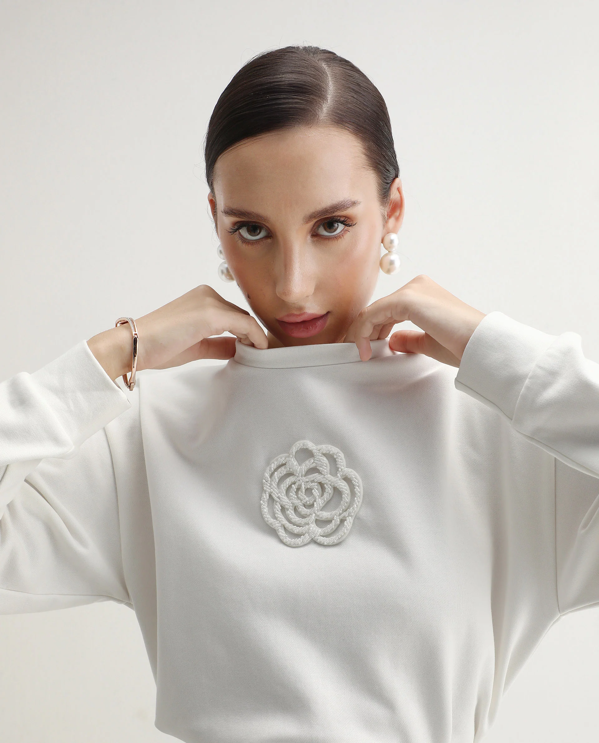 Rareism Women's Flaf Off White Cotton Blend Crew Neck Regular Fit Printed Sweatshirt - Image 7