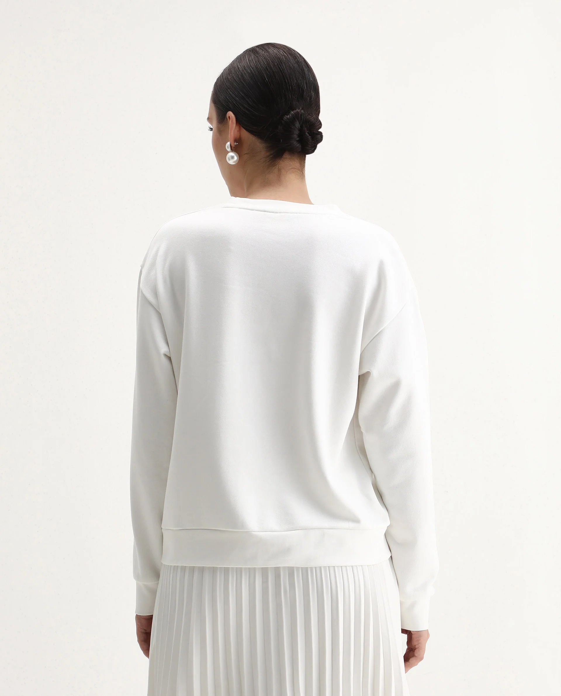 Rareism Women's Flaf Off White Cotton Blend Crew Neck Regular Fit Printed Sweatshirt - Image 8