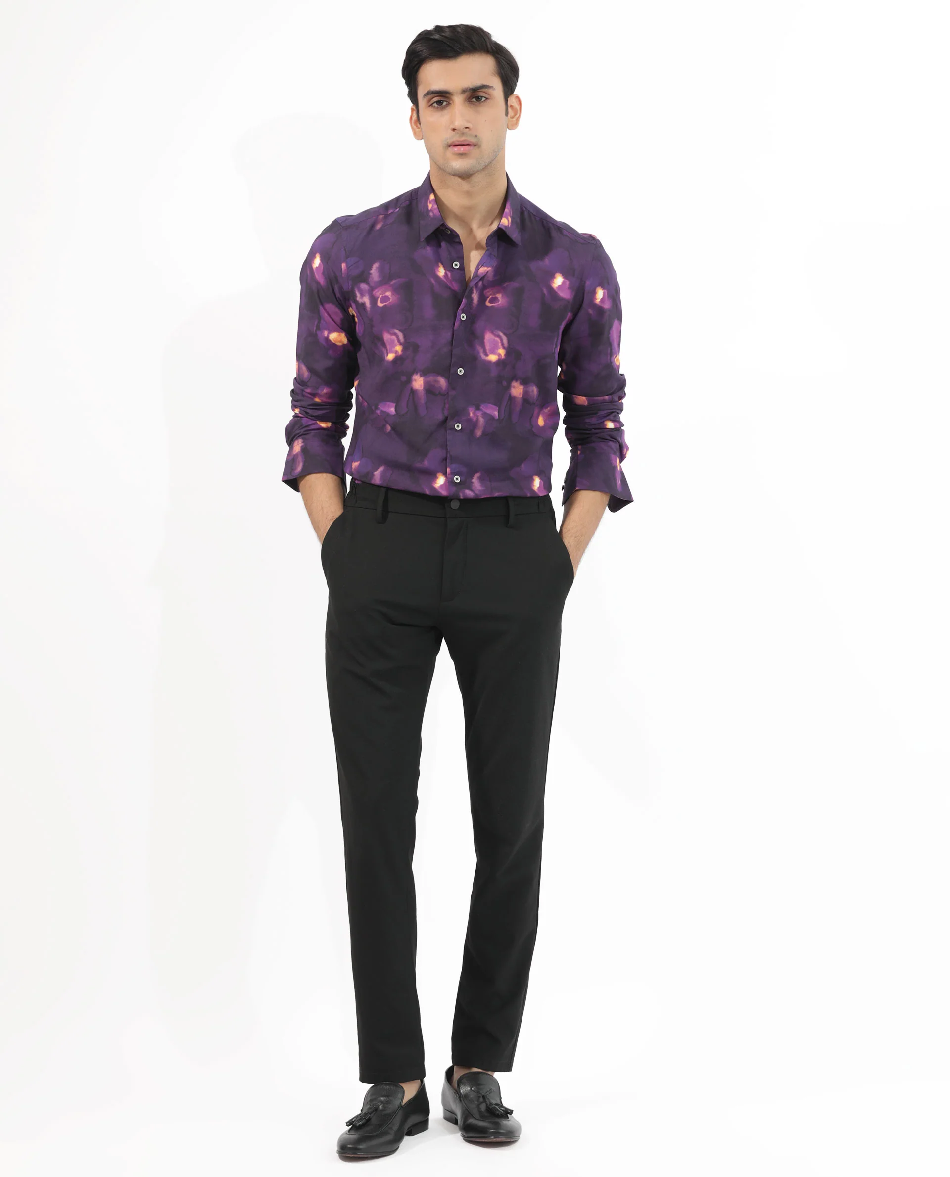 Rare Rabbit Men's Flage Purple Viscose Floral Print Regular Fit Full Sleeve Collared Shirt - Image 2