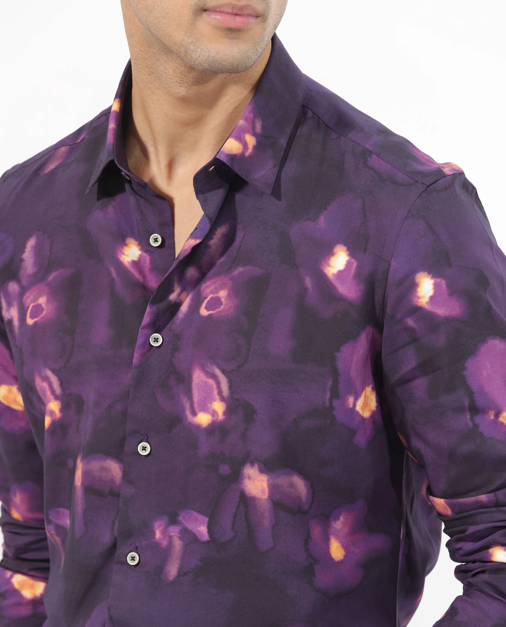 Rare Rabbit Men's Flage Purple Viscose Floral Print Regular Fit Full Sleeve Collared Shirt - Image 5