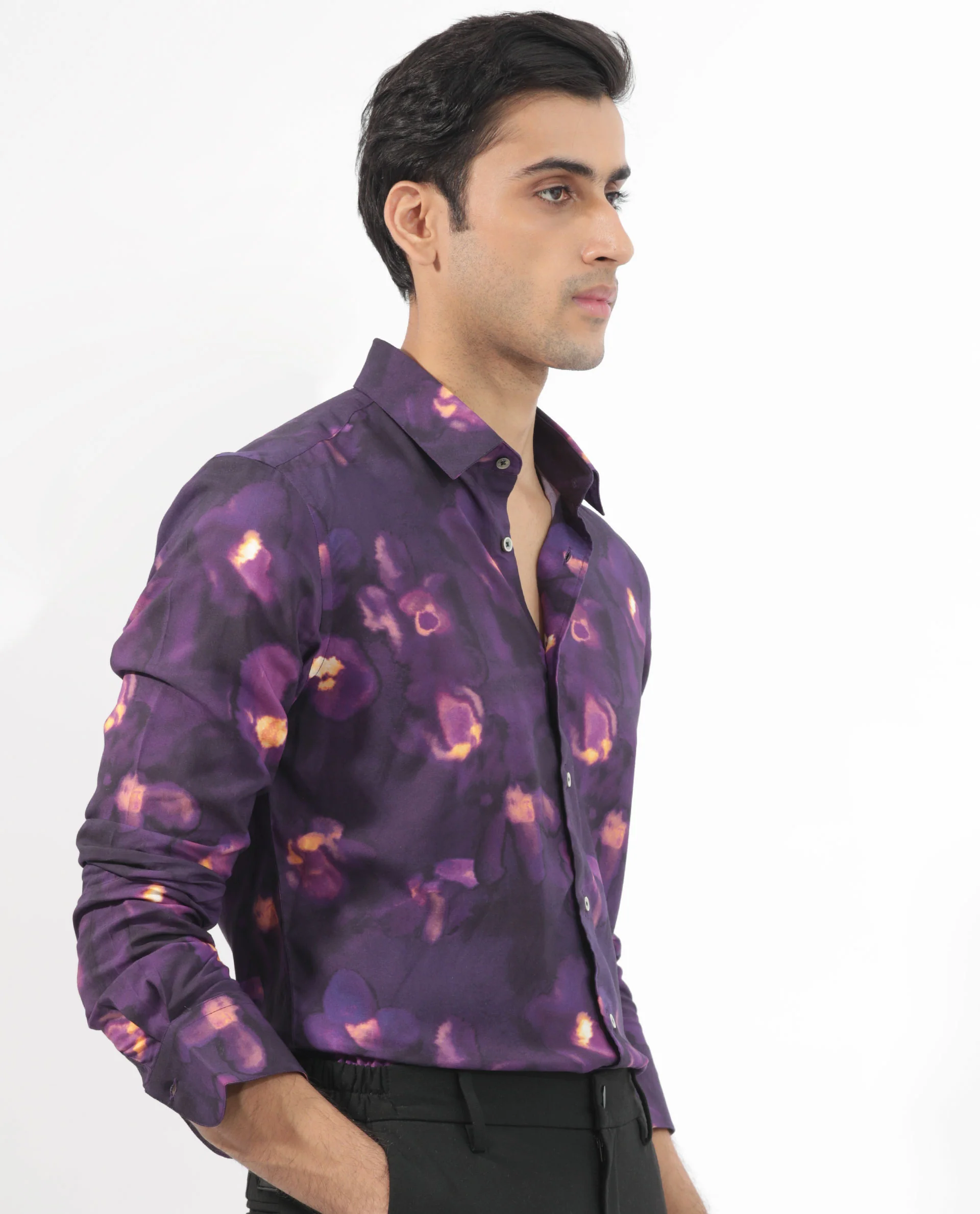 Rare Rabbit Men's Flage Purple Viscose Floral Print Regular Fit Full Sleeve Collared Shirt - Image 6