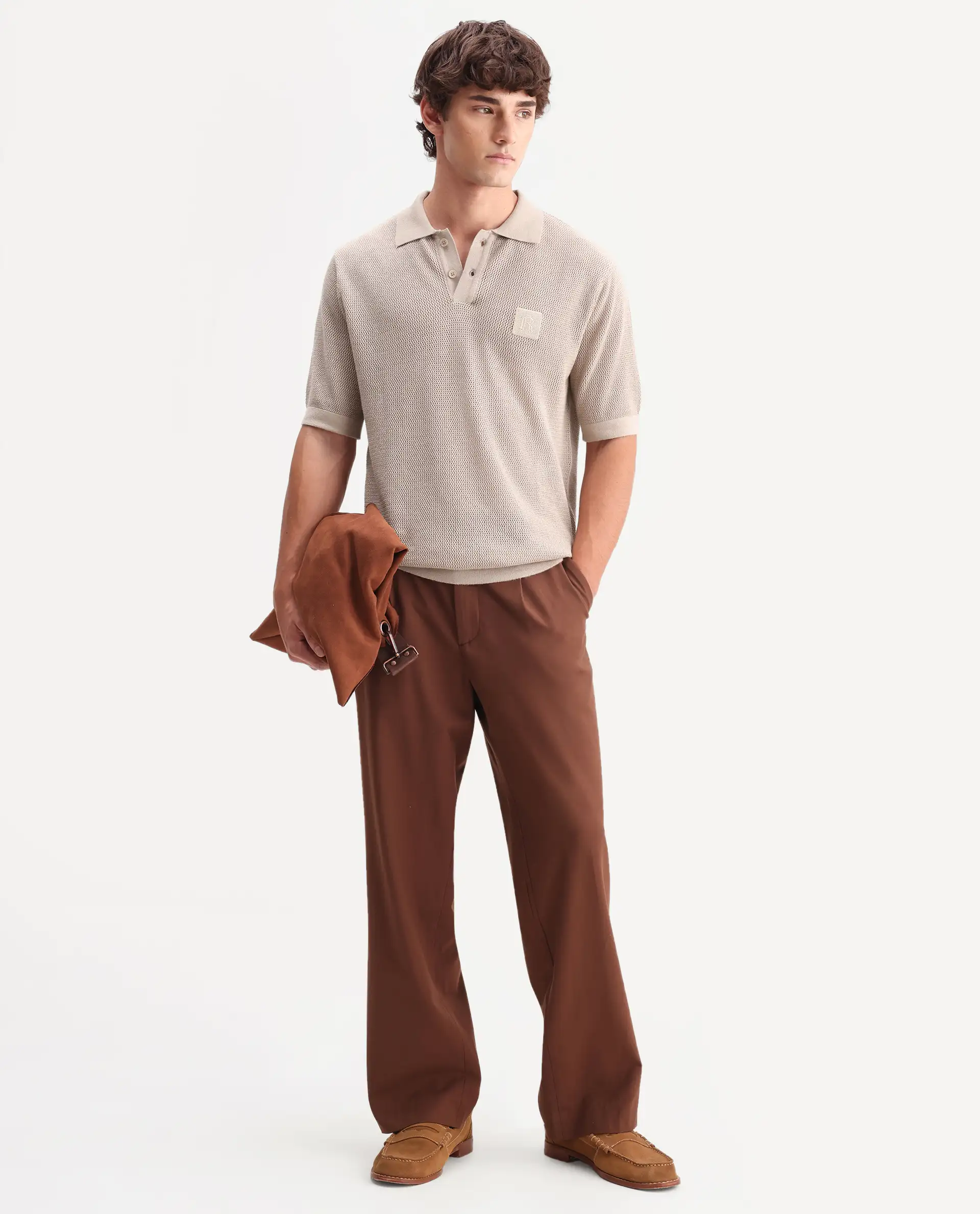 Rare Rabbit Men's Flak Beige Cotton Fabric Half Sleeve Spread Collar Regular Plain Polo - Image 2