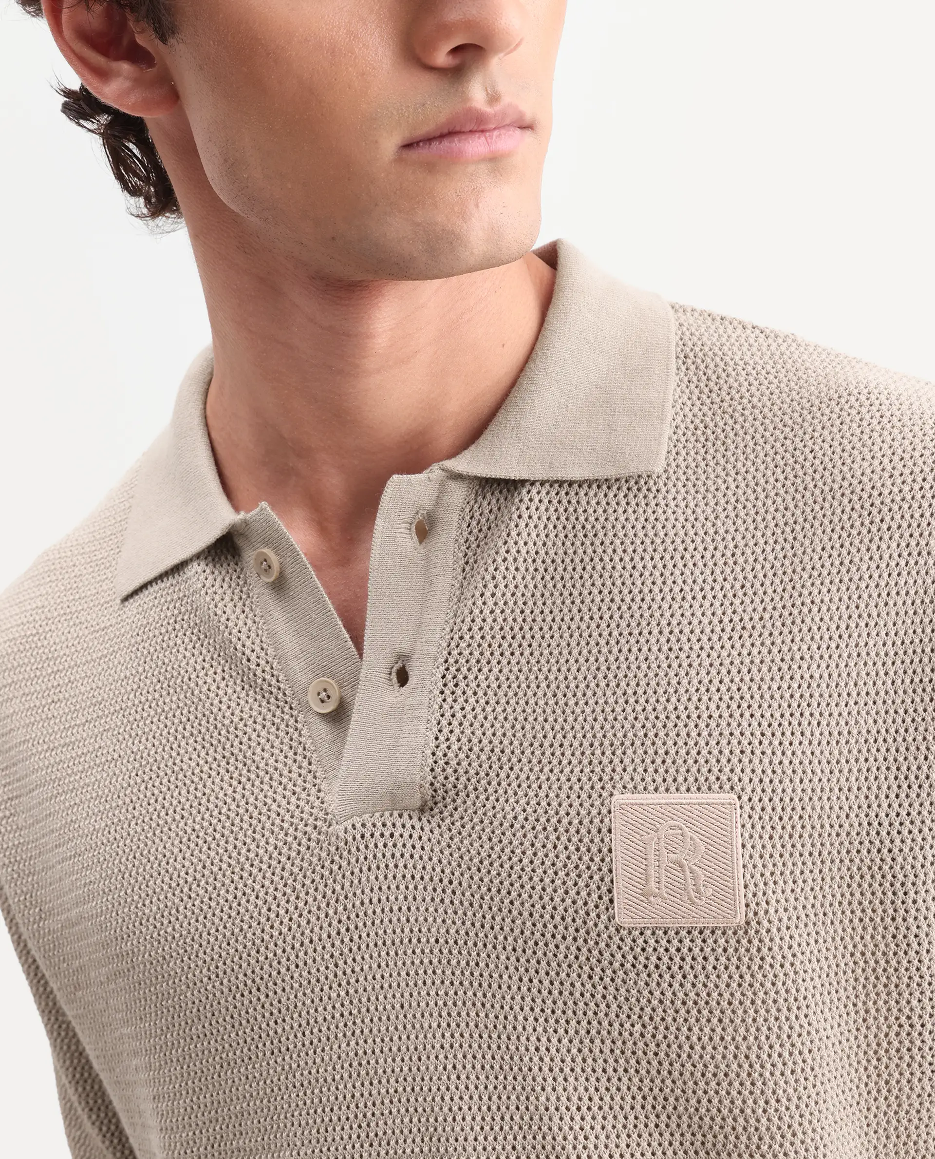 Rare Rabbit Men's Flak Beige Cotton Fabric Half Sleeve Spread Collar Regular Plain Polo - Image 3