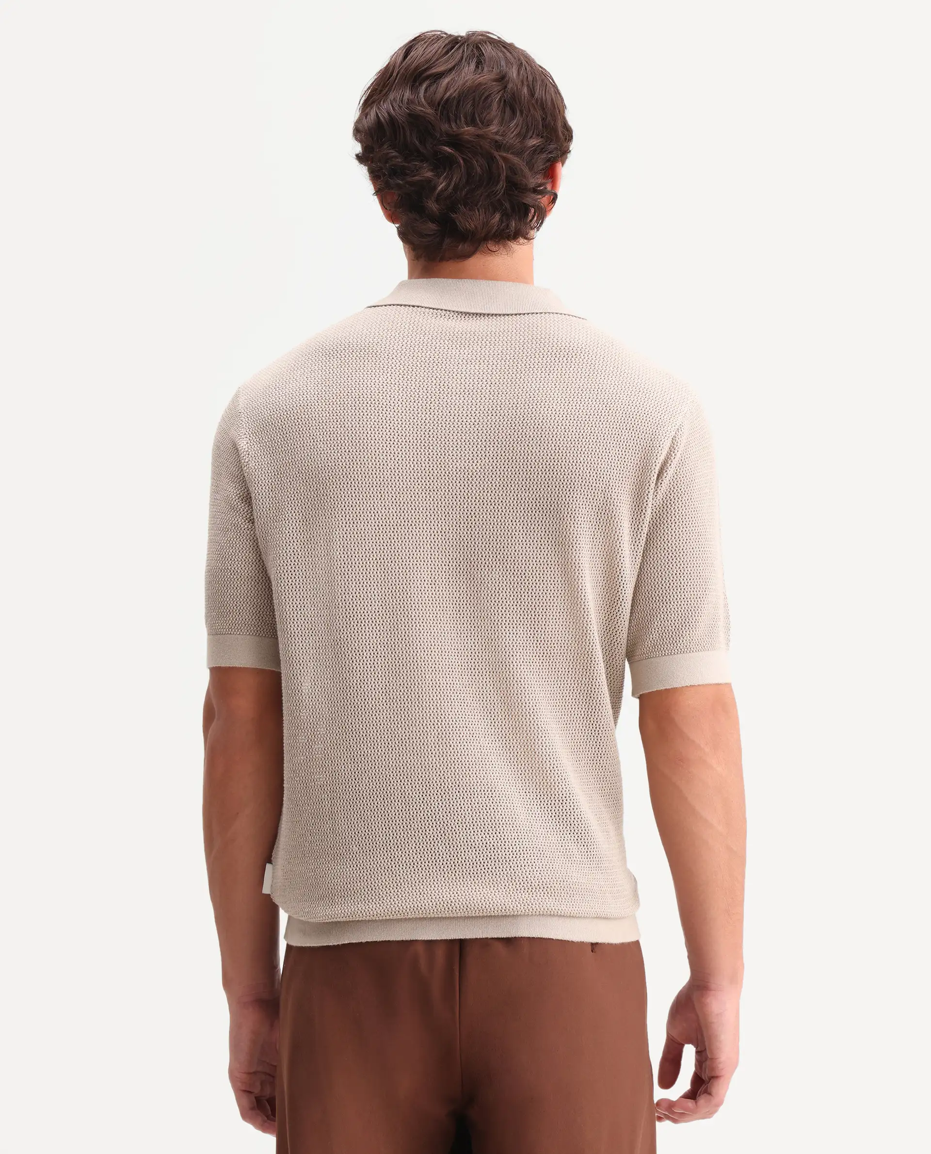 Rare Rabbit Men's Flak Beige Cotton Fabric Half Sleeve Spread Collar Regular Plain Polo - Image 7
