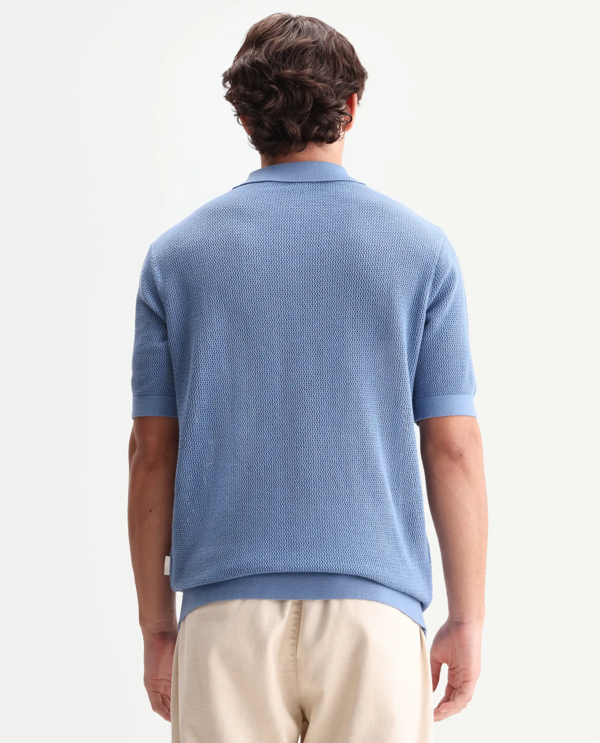 Rare Rabbit Men's Flako Fluorescent Blue Cotton Fabric Half Sleeve Spread Collar Regular Plain Polo - Image 7