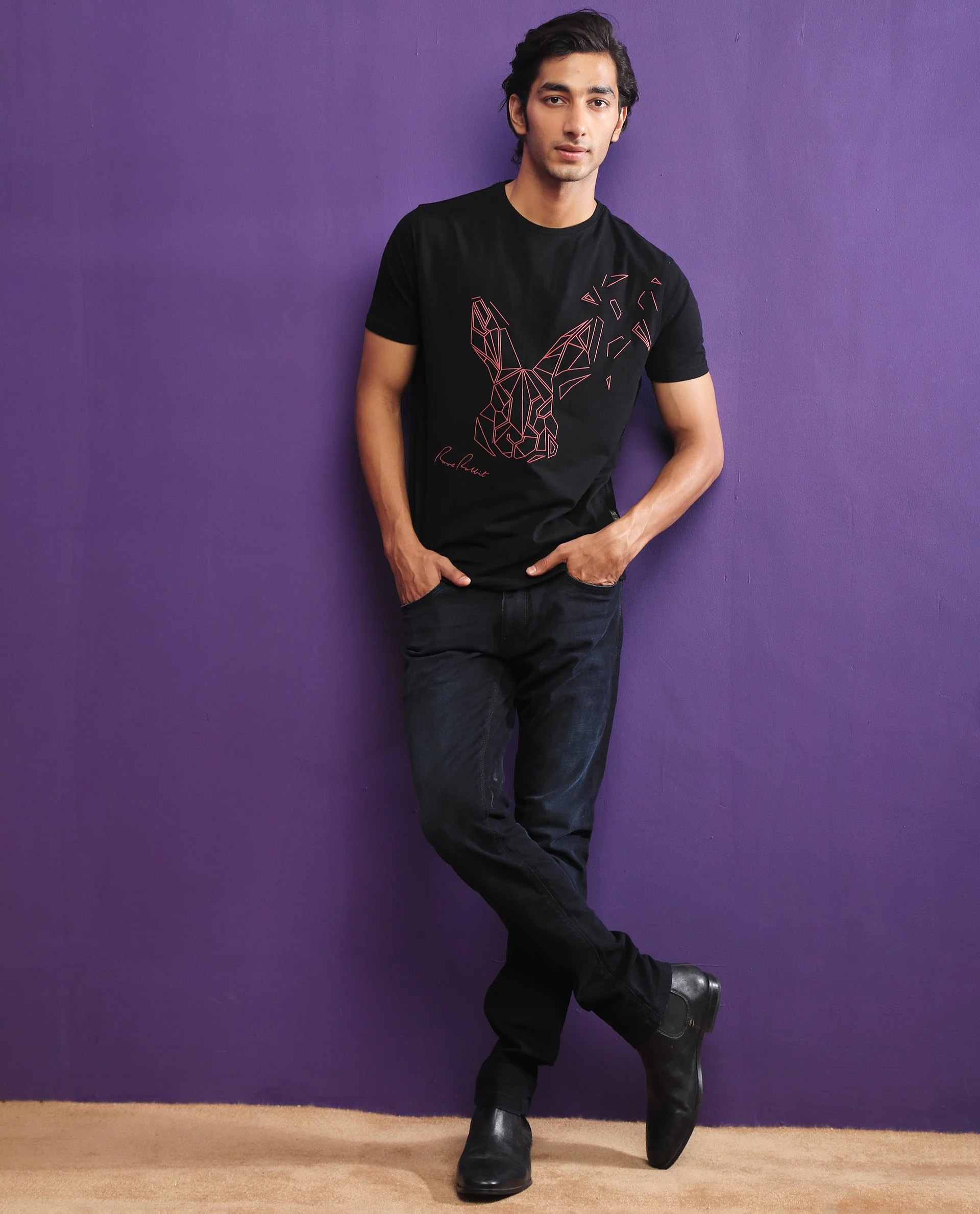 Rare Rabbit Men's Flames 2 Black Cotton Graphic Print Slim Fit Half Sleeve Crew Neck T-Shirt - Image 2