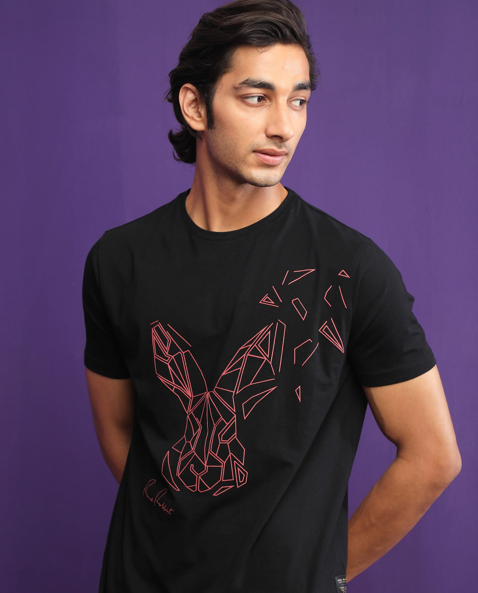 Rare Rabbit Men's Flames 2 Black Cotton Graphic Print Slim Fit Half Sleeve Crew Neck T-Shirt - Image 3