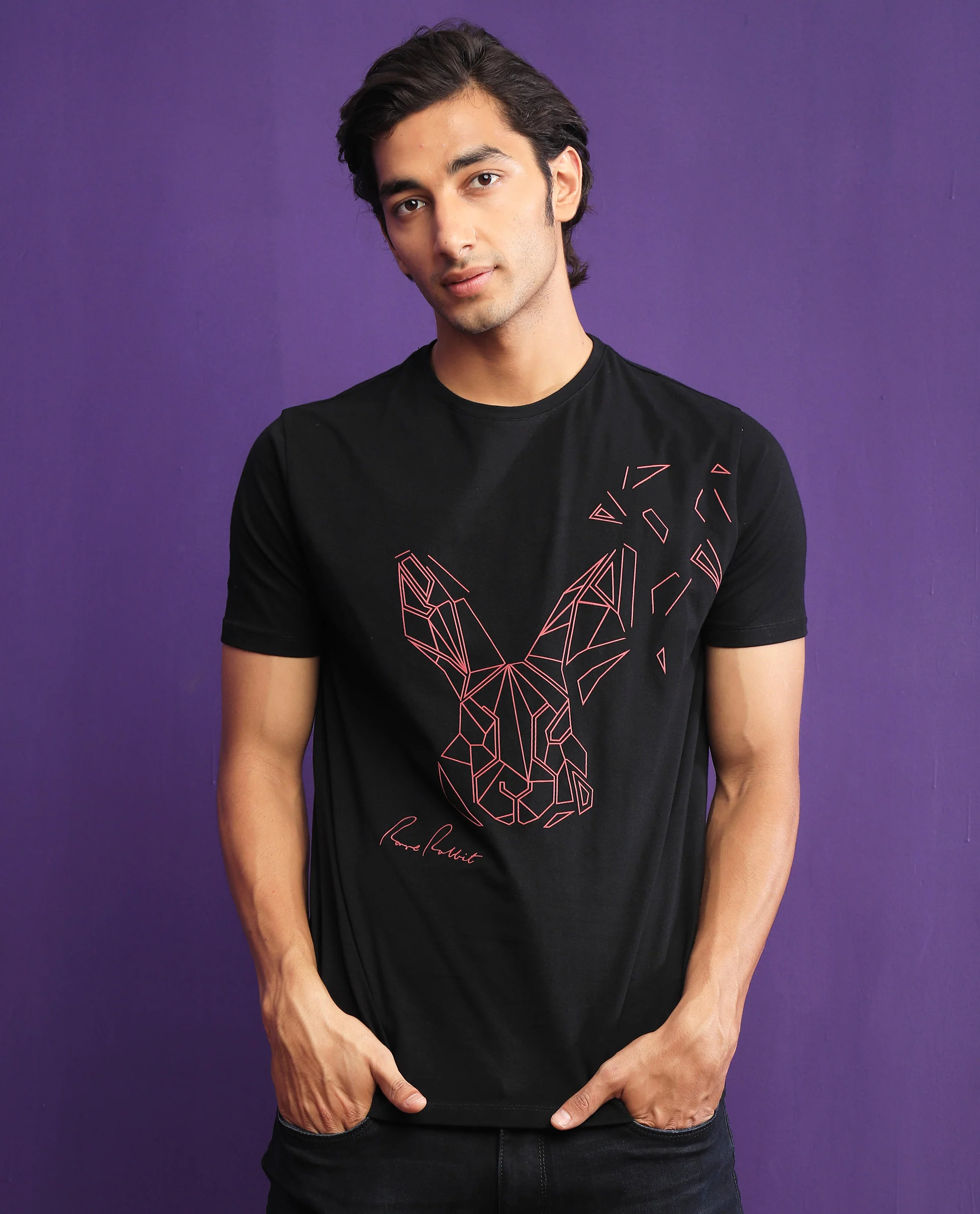 Rare Rabbit Men's Flames 2 Black Cotton Graphic Print Slim Fit Half Sleeve Crew Neck T-Shirt - Image 4