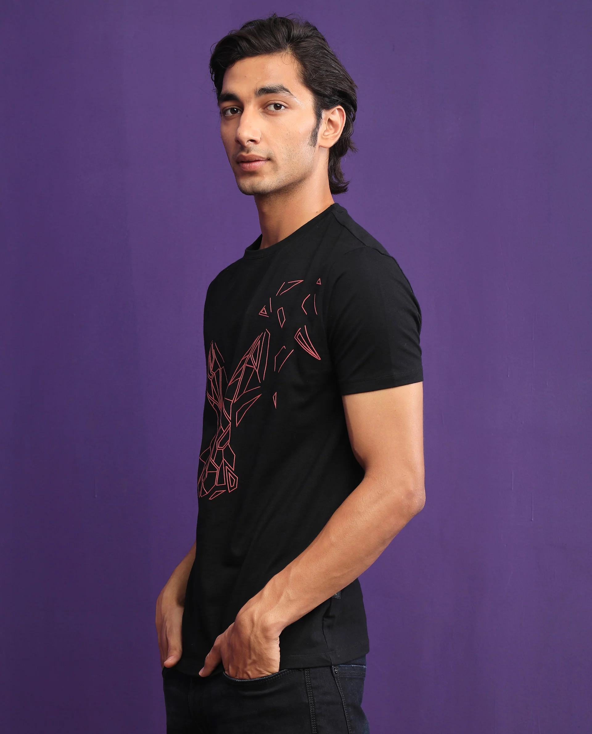 Rare Rabbit Men's Flames 2 Black Cotton Graphic Print Slim Fit Half Sleeve Crew Neck T-Shirt - Image 5