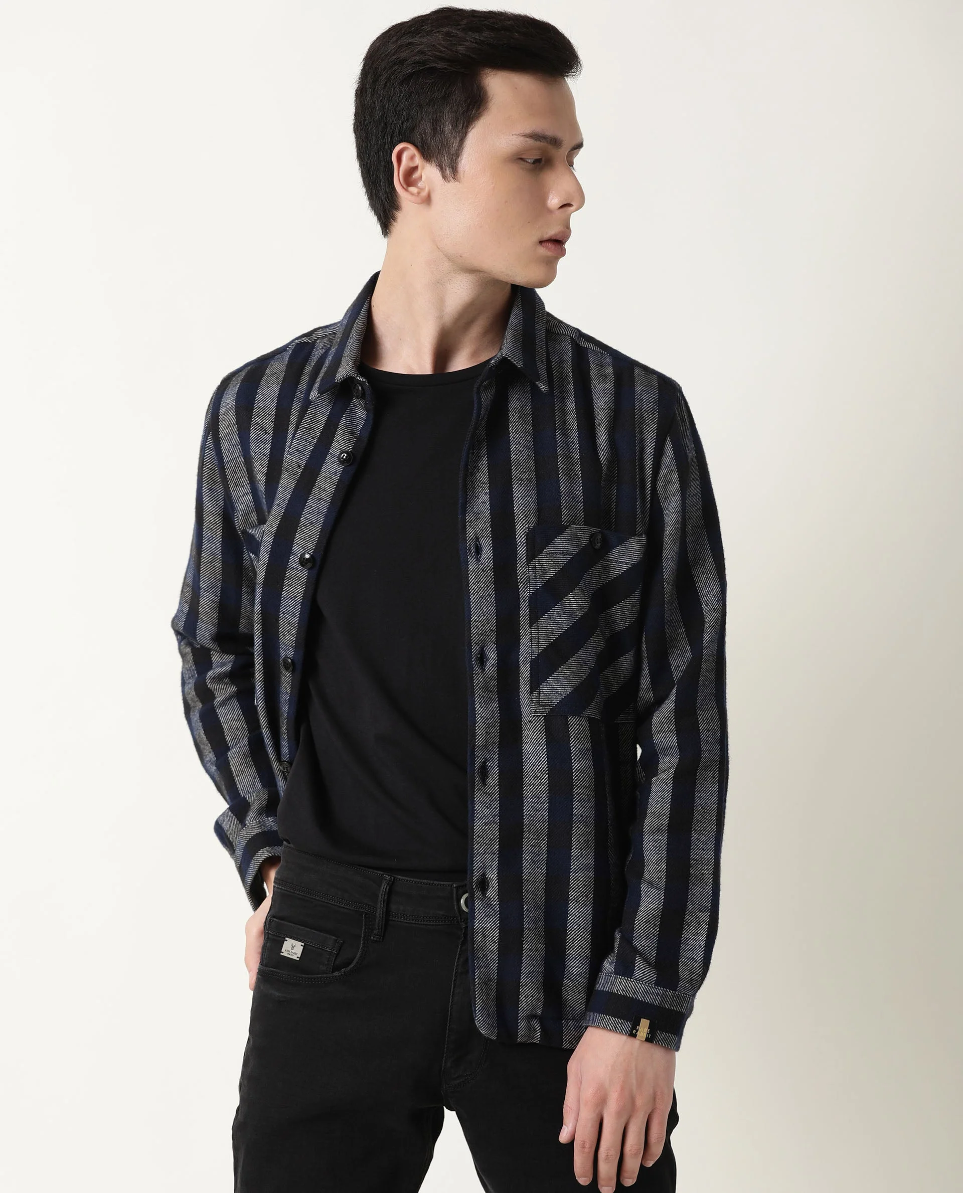 Rare Rabbit Men's Flan Navy Nylon Plain Regular Fit Full Sleeve Spread Collar Jacket - Image 2