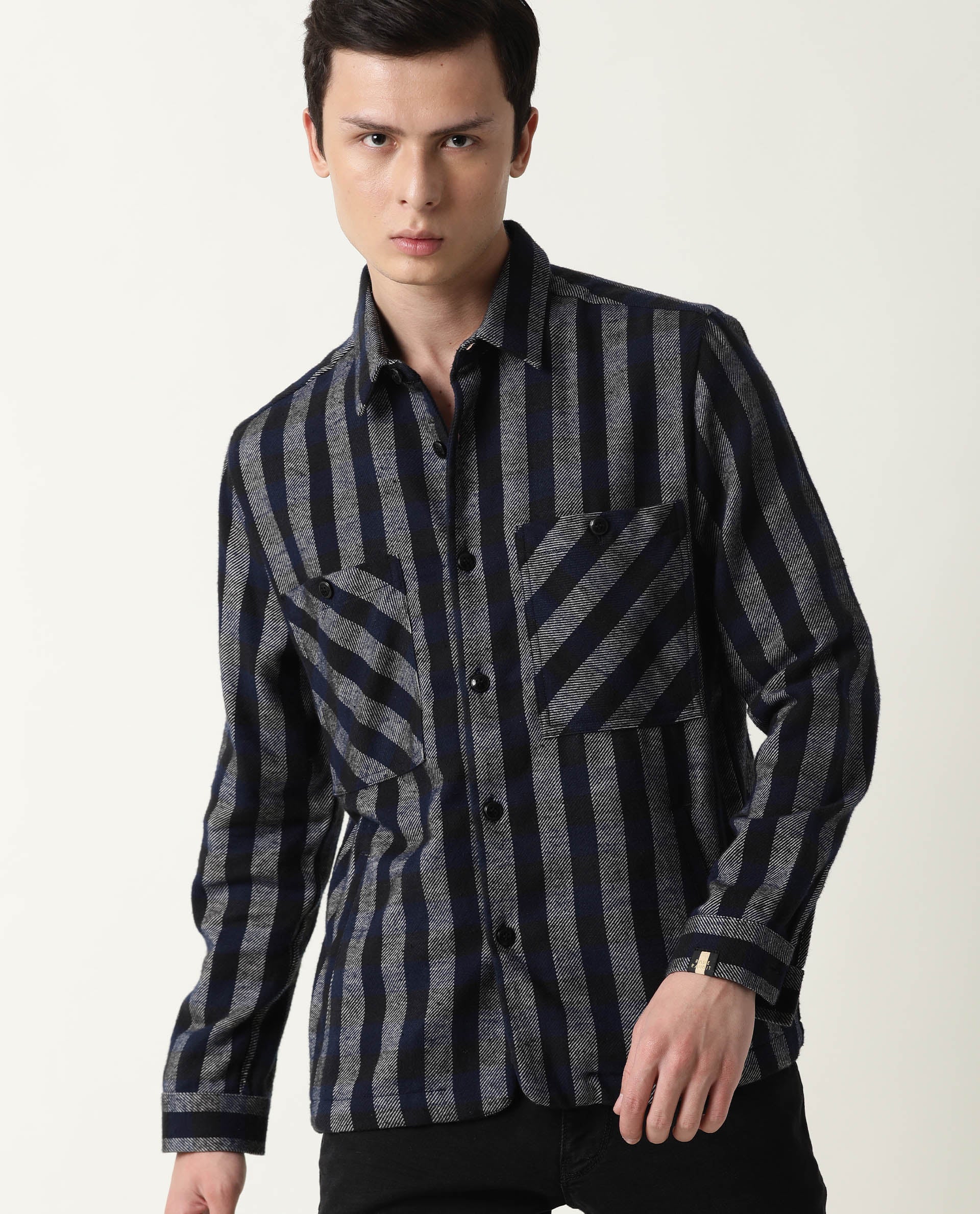 Rare Rabbit Men's Flan Navy Nylon Plain Regular Fit Full Sleeve Spread Collar Jacket - Image 3
