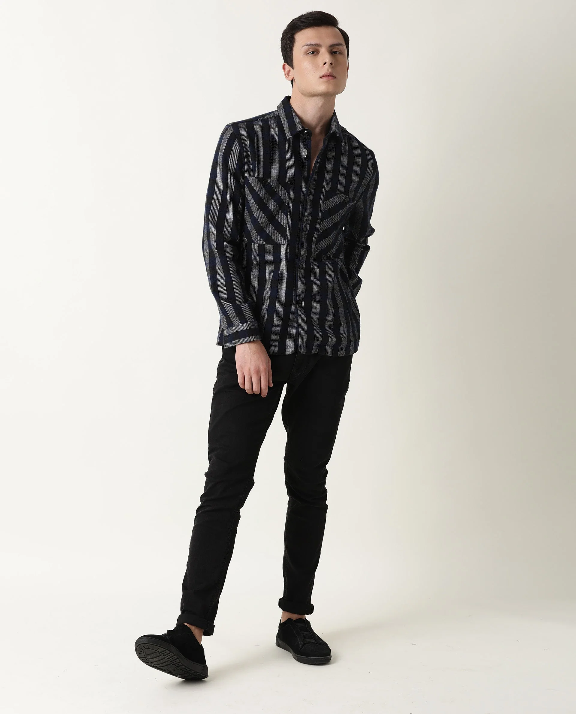 Rare Rabbit Men's Flan Navy Nylon Plain Regular Fit Full Sleeve Spread Collar Jacket - Image 4