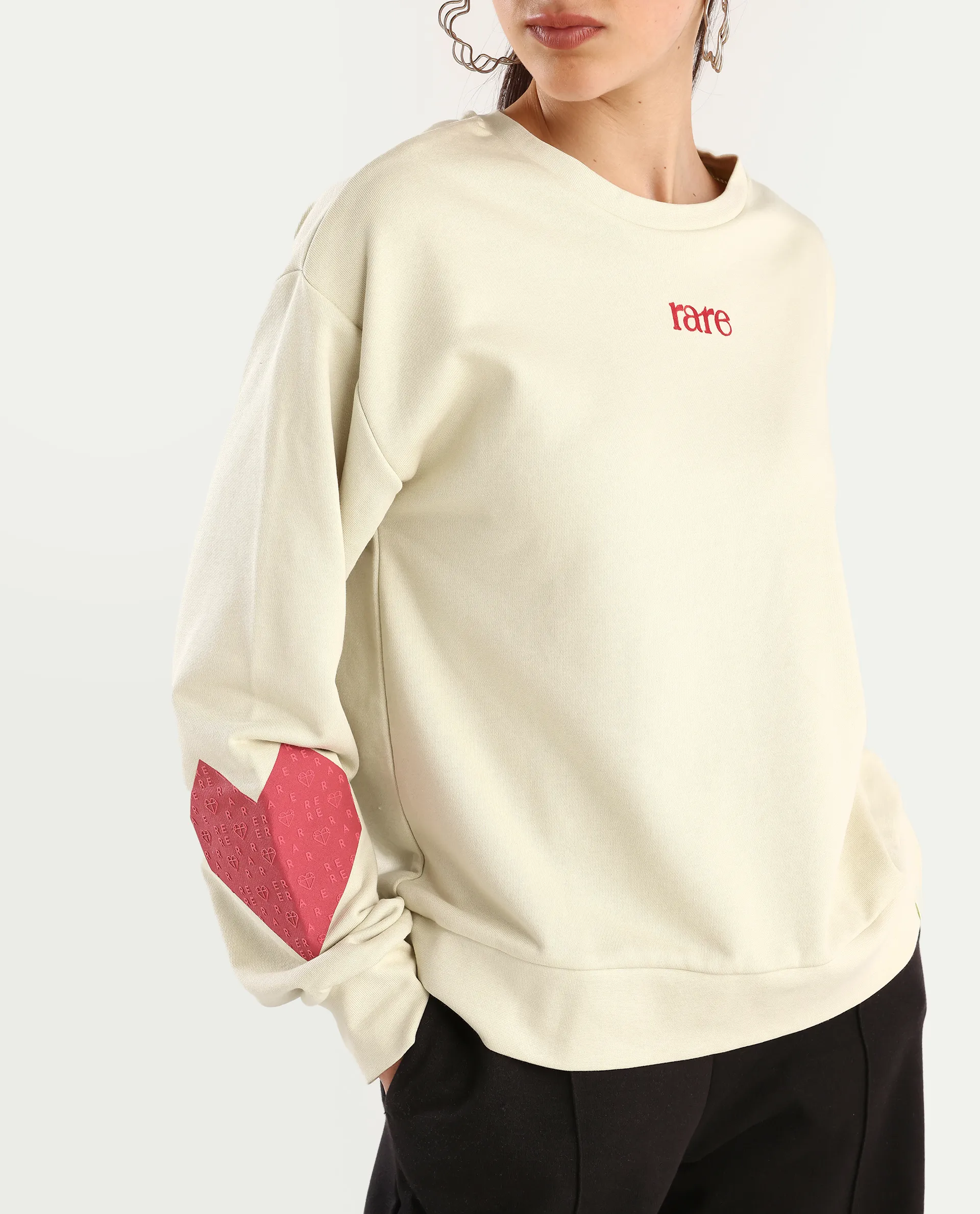 Rareism Women's Flar Light Beige Cotton Blend Crew Neck Graphic Print Relaxed Fit Sweatshirt - Image 4