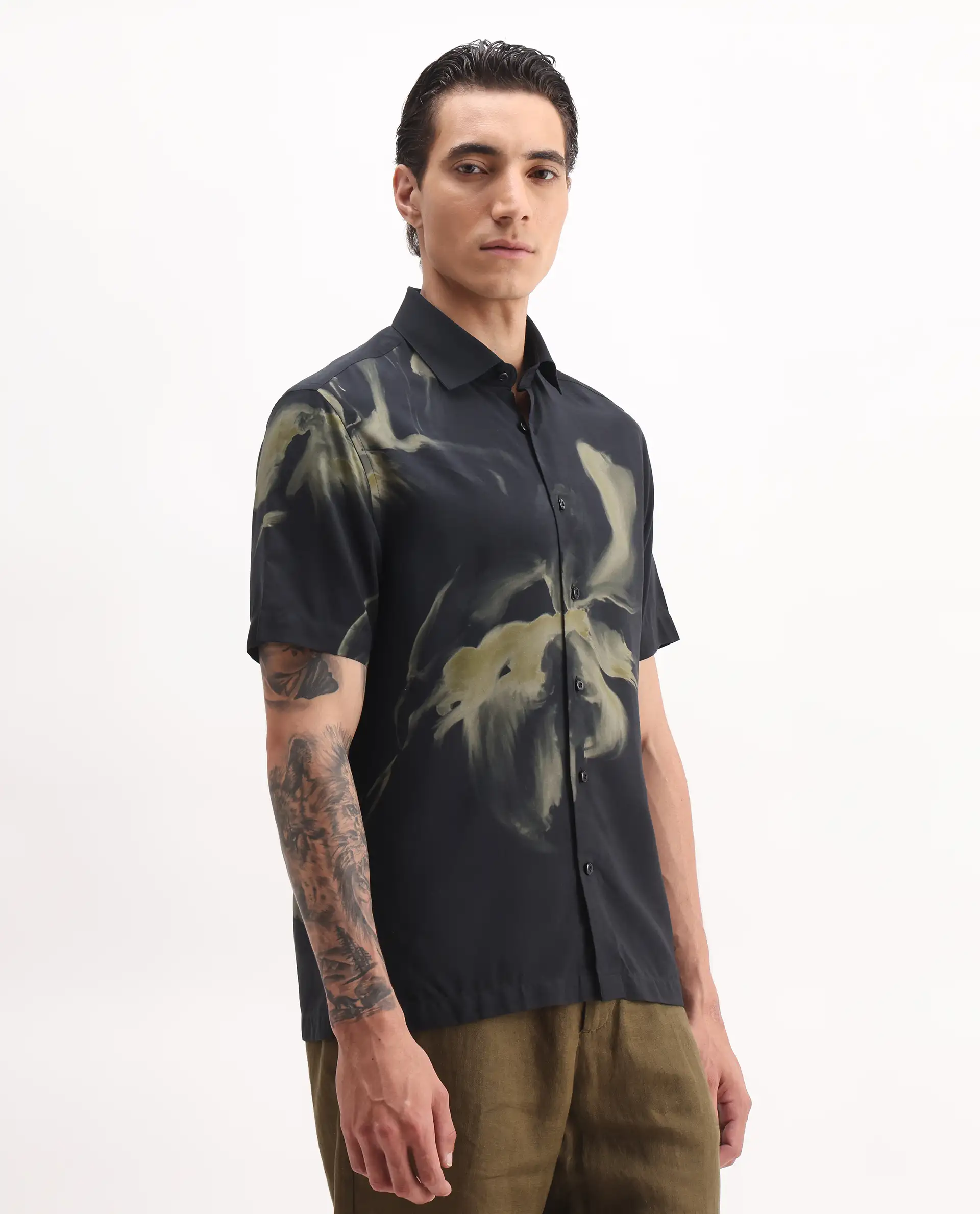 Rare Rabbit Men's Flara Black Viscose Floral Print Regular Fit Half Sleeve Collared Shirt - Image 6