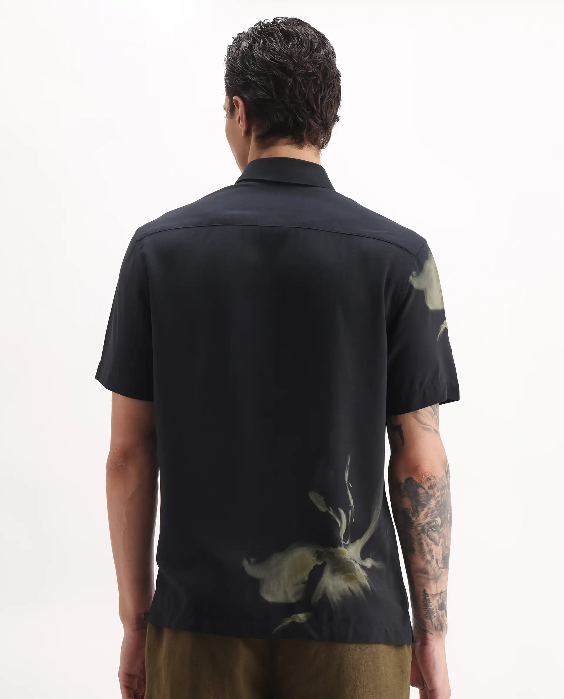 Rare Rabbit Men's Flara Black Viscose Floral Print Regular Fit Half Sleeve Collared Shirt - Image 7