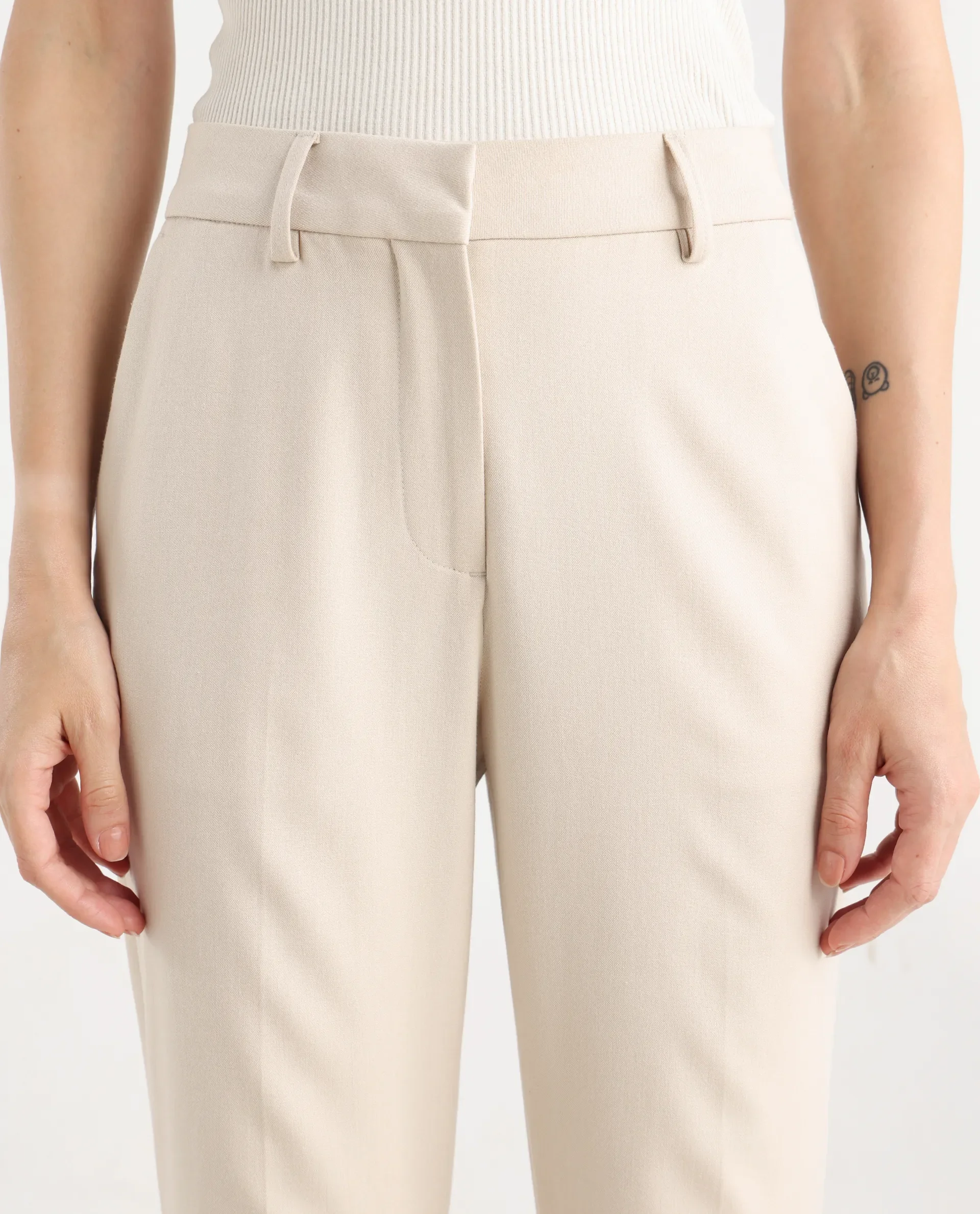 Rareism Women's Flare Beige Polyester Blend Bootcut Ankle Length Plain Travel Trouser - Image 4