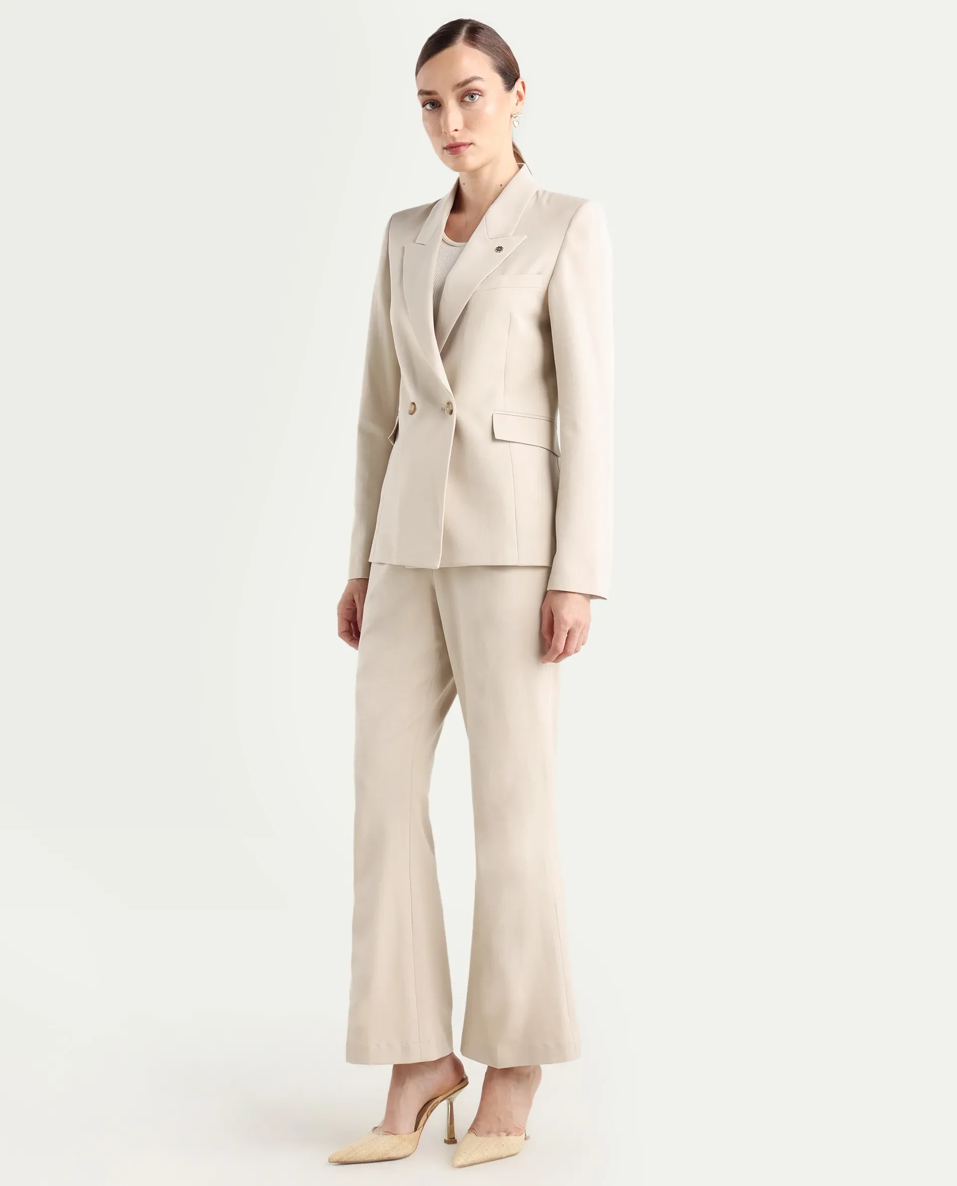 Rareism Women's Flare Beige Polyester Blend Bootcut Ankle Length Plain Travel Trouser - Image 7