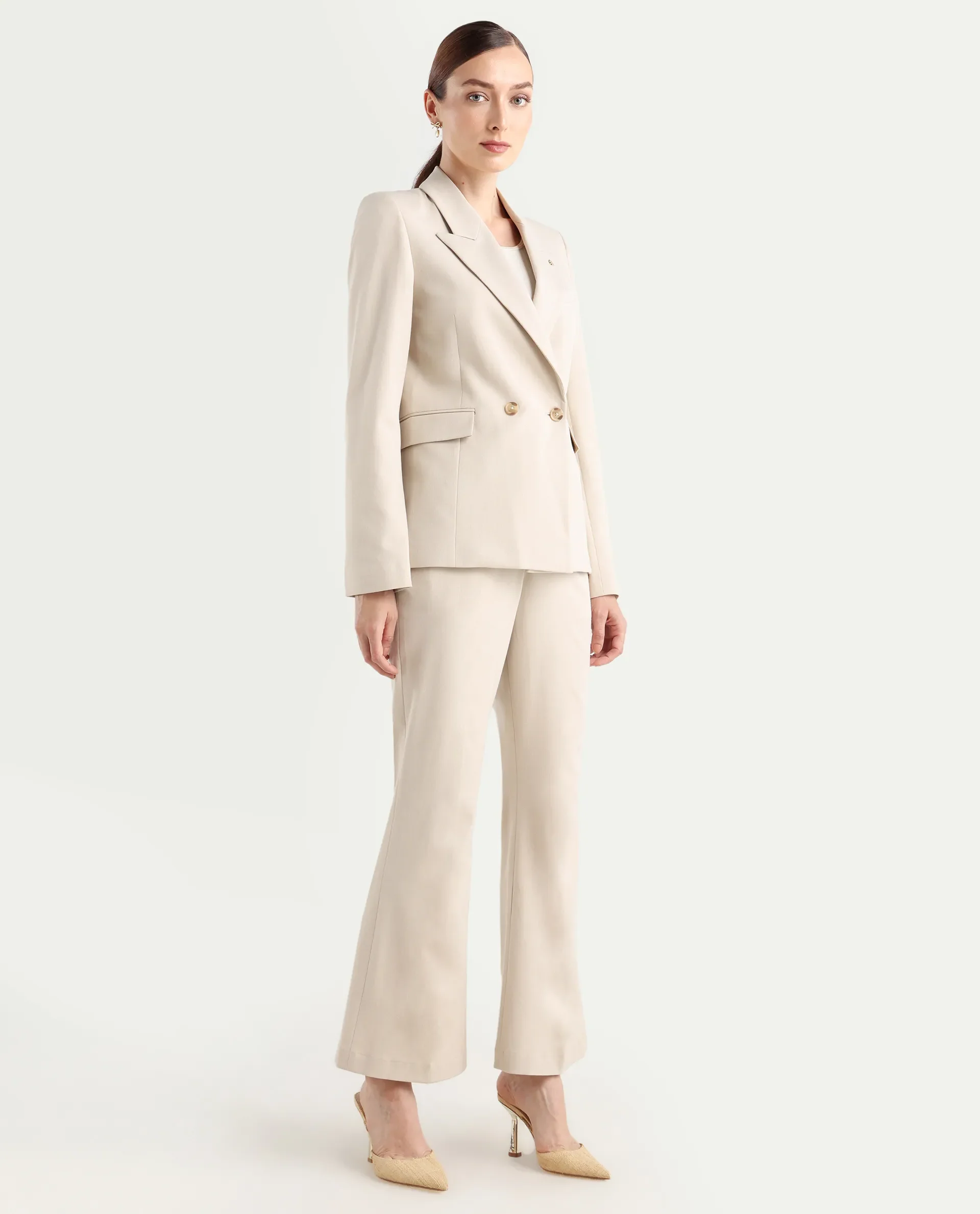Rareism Women's Flare Beige Polyester Blend Bootcut Ankle Length Plain Travel Trouser - Image 8