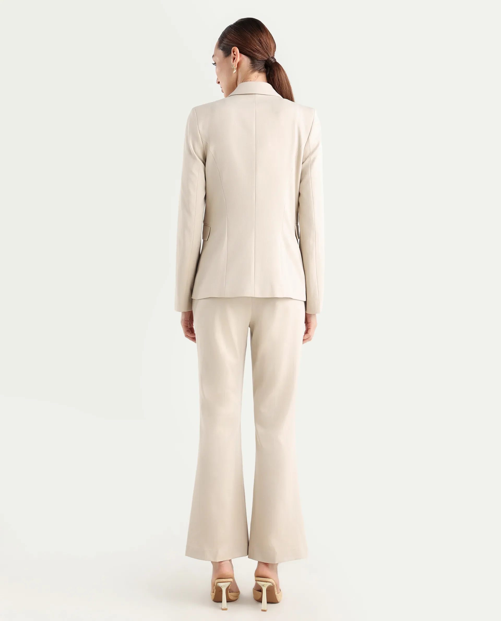Rareism Women's Flare Beige Polyester Blend Bootcut Ankle Length Plain Travel Trouser - Image 9