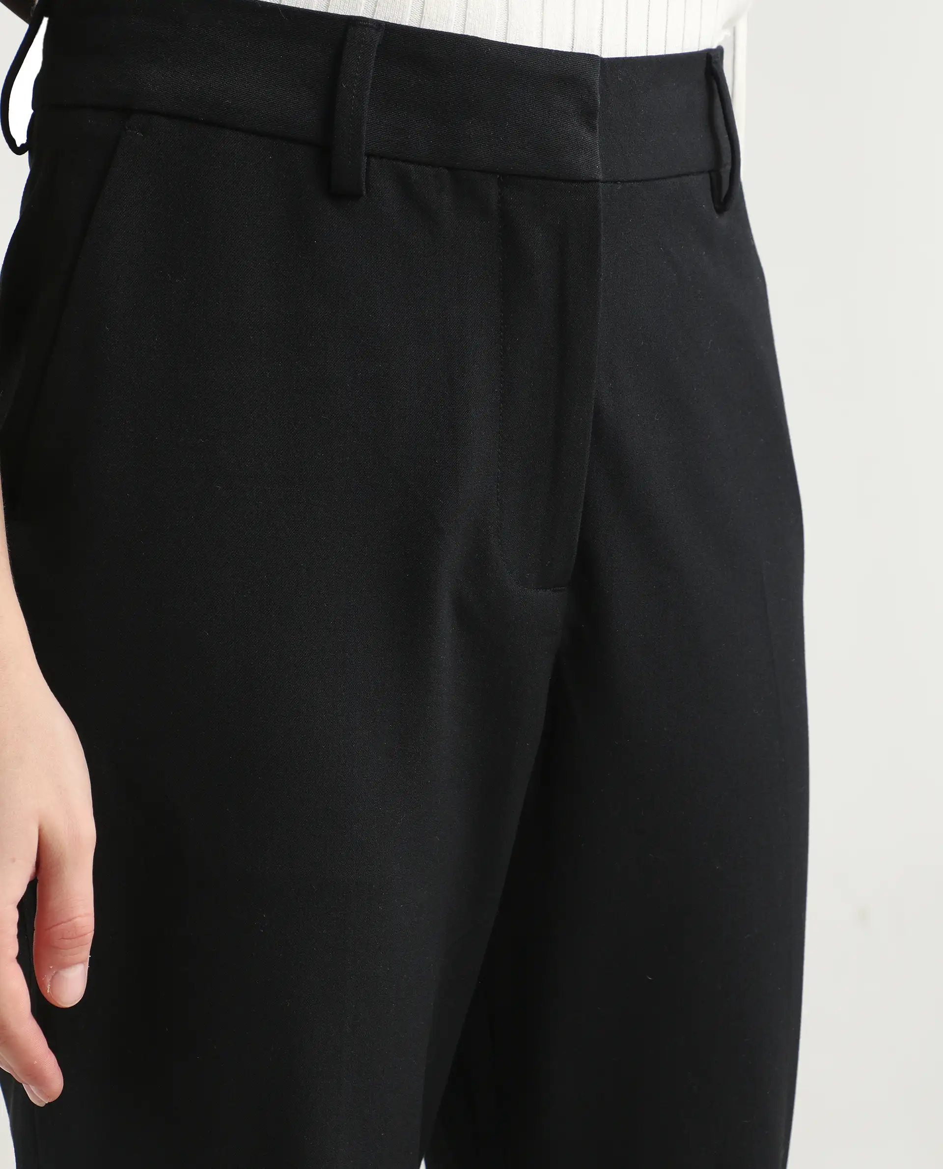 Rareism Women's Flare Black Polyester Blend Bootcut Ankle Length Plain Travel Trouser - Image 3