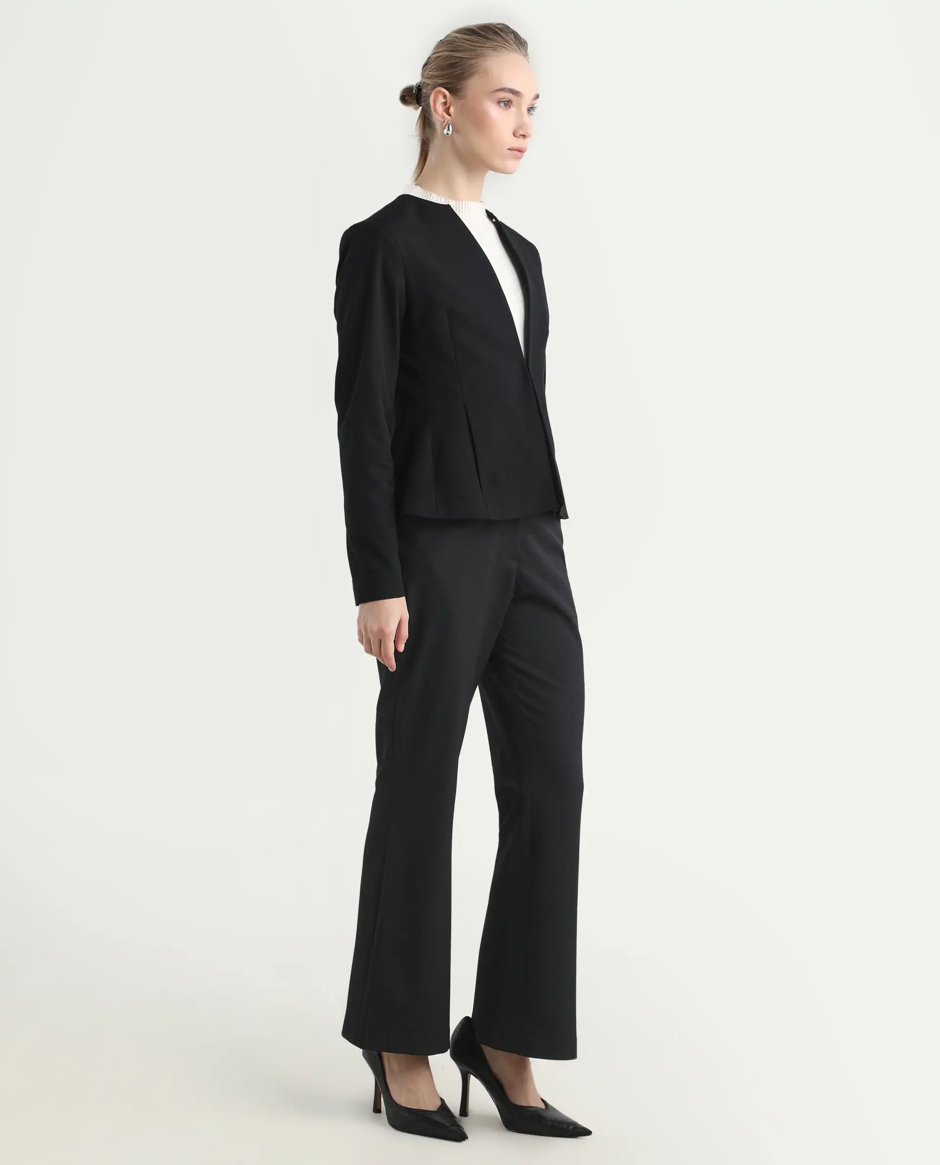 Rareism Women's Flare Black Polyester Blend Bootcut Ankle Length Plain Travel Trouser - Image 5