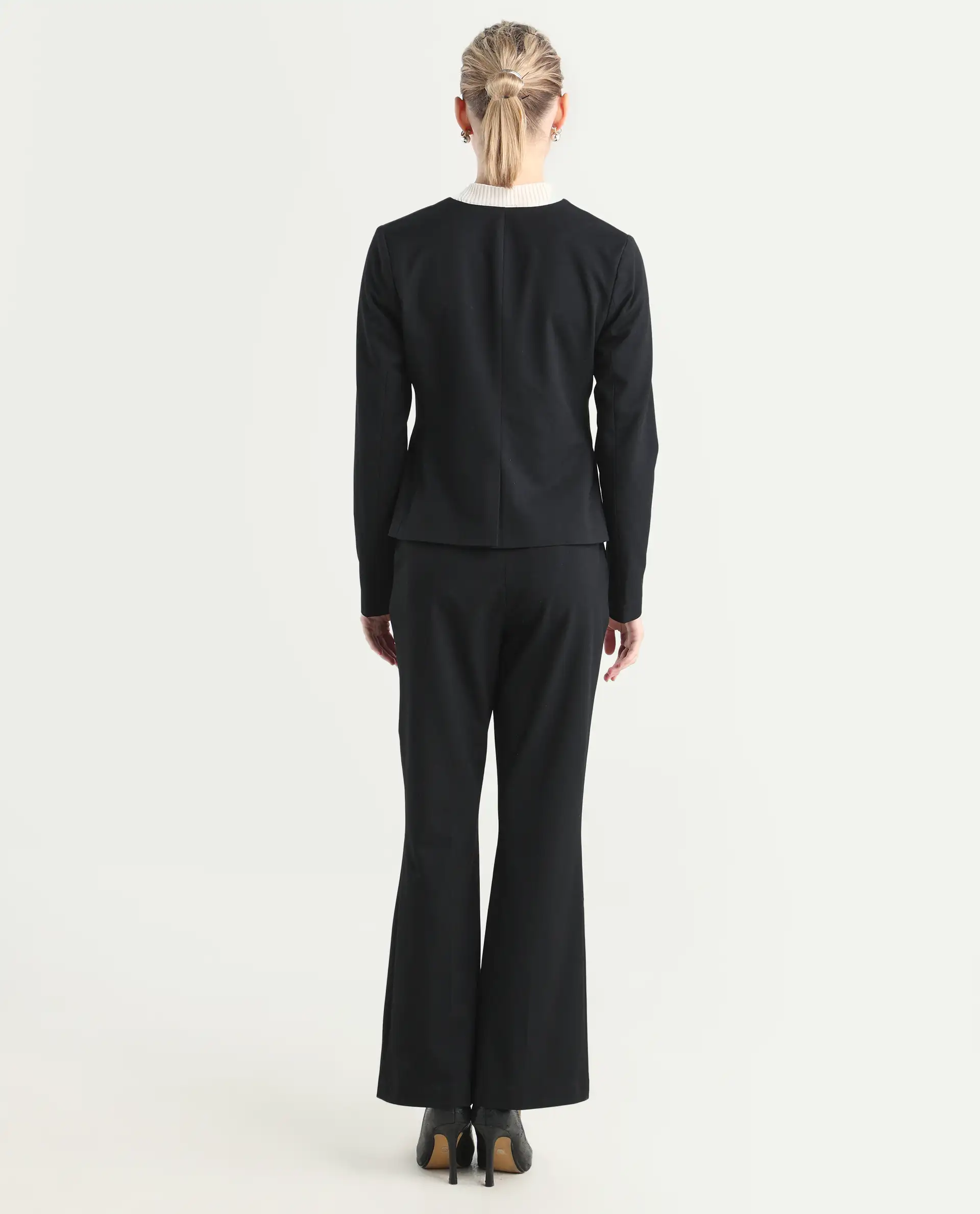 Rareism Women's Flare Black Polyester Blend Bootcut Ankle Length Plain Travel Trouser - Image 6