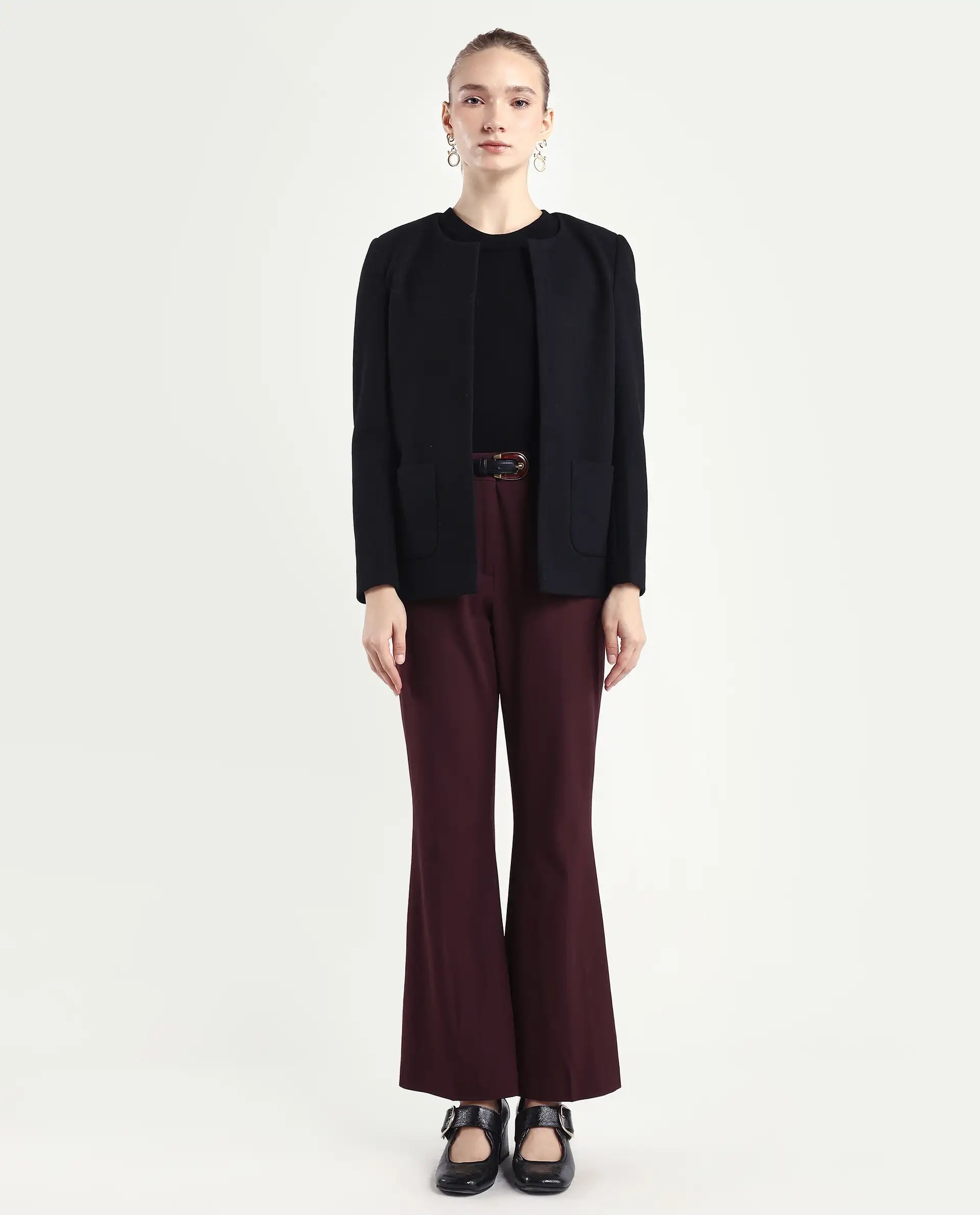 Rareism Women's Flare Deep Red Polyester Blend Bootcut Ankle Length Plain Travel Trouser - Image 4