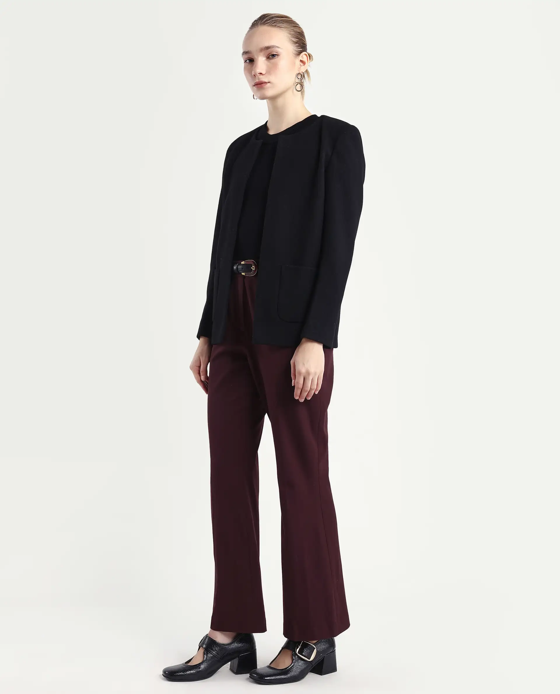 Rareism Women's Flare Deep Red Polyester Blend Bootcut Ankle Length Plain Travel Trouser - Image 6