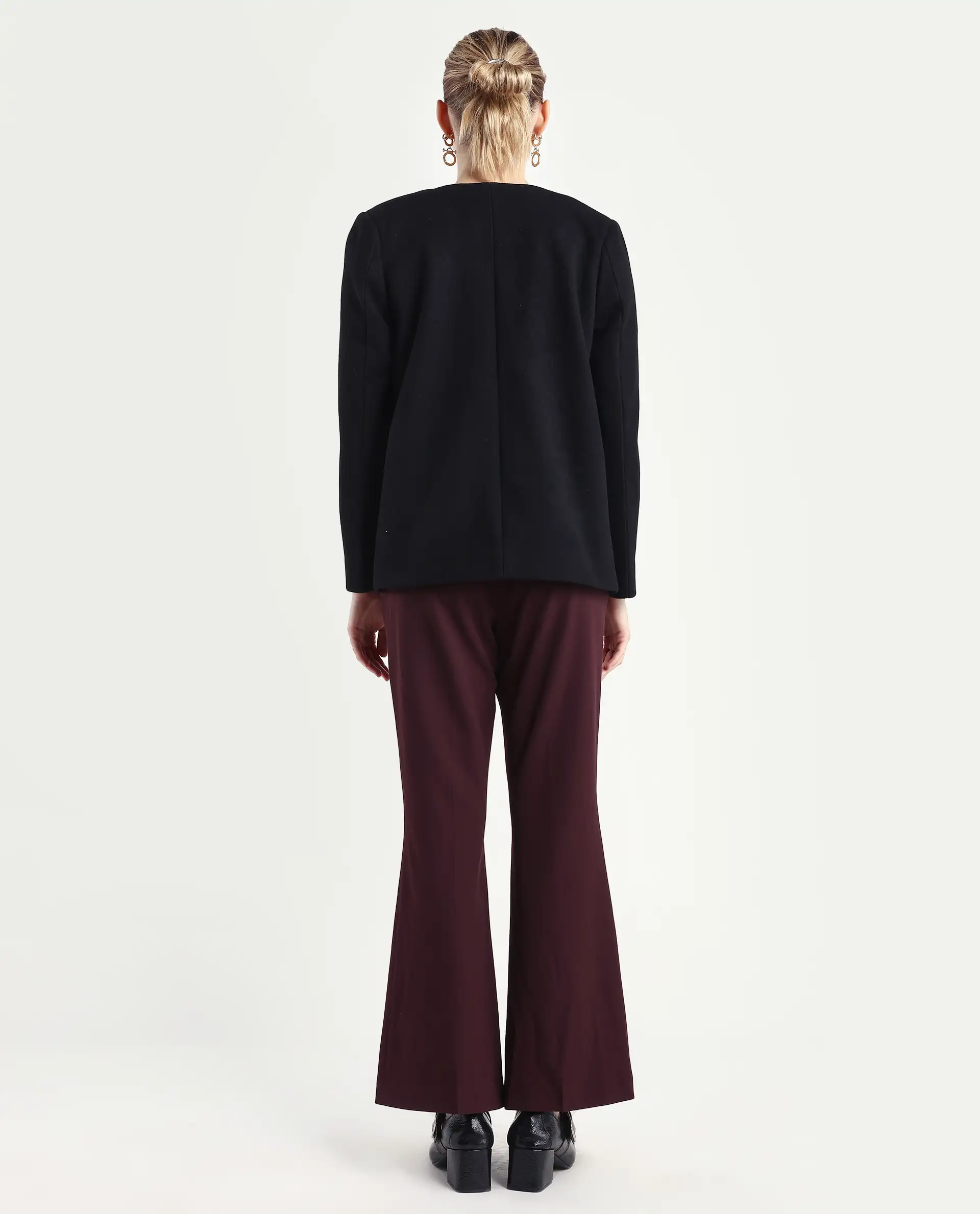 Rareism Women's Flare Deep Red Polyester Blend Bootcut Ankle Length Plain Travel Trouser - Image 7