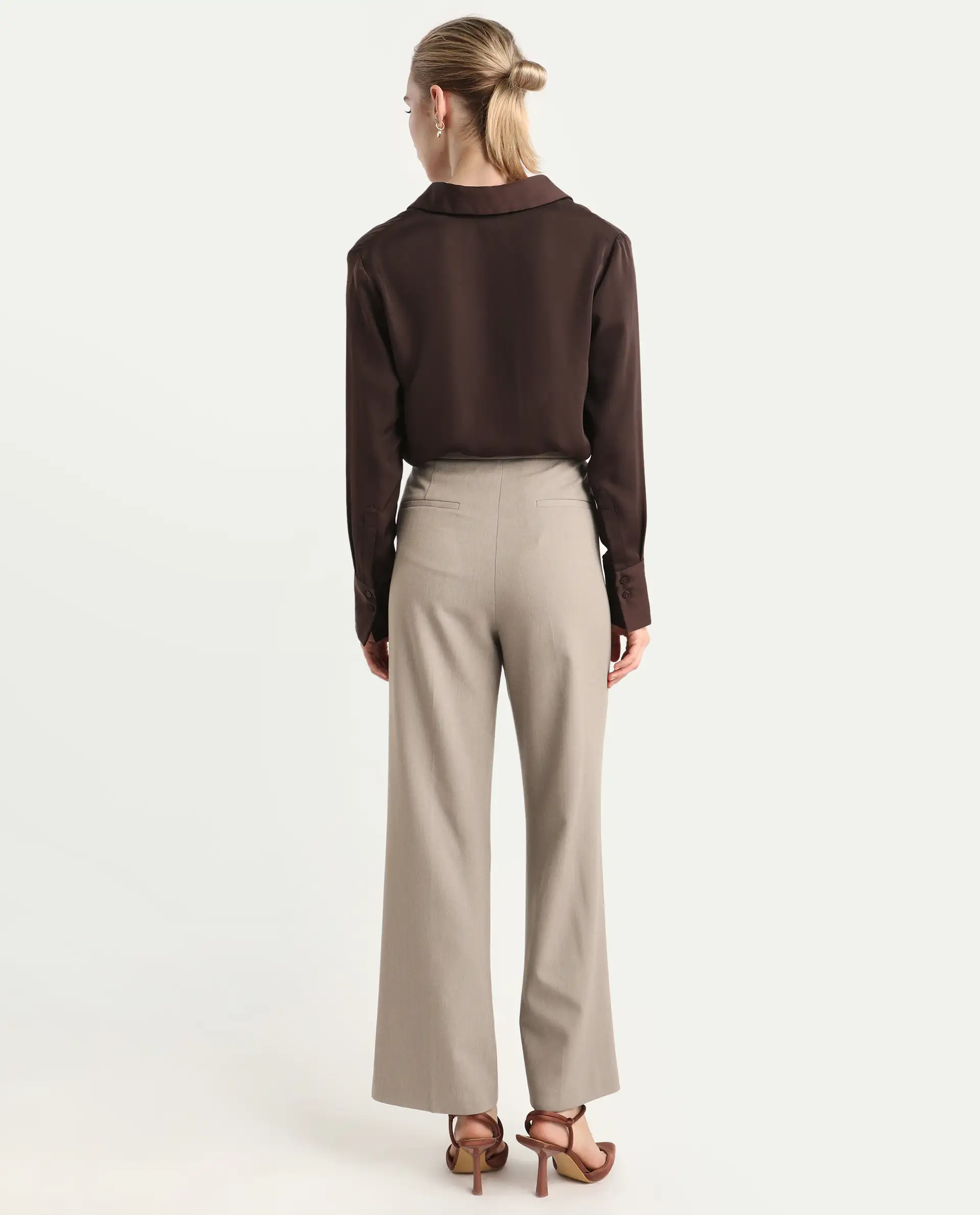 Rareism Women's Flare Fawn Polyester Blend Bootcut Ankle Length Plain Travel Trouser - Image 10