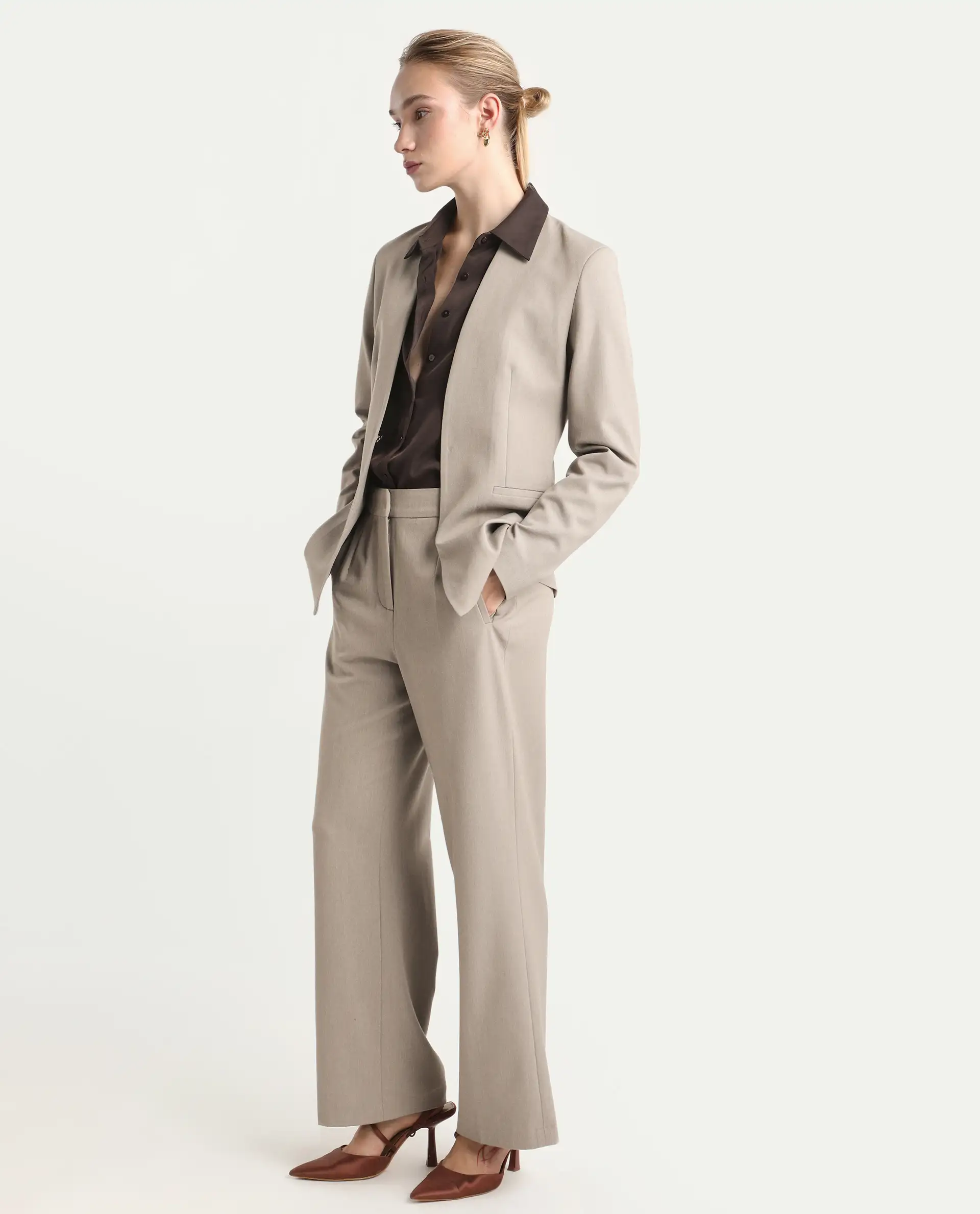 Rareism Women's Flare Fawn Polyester Blend Bootcut Ankle Length Plain Travel Trouser - Image 7