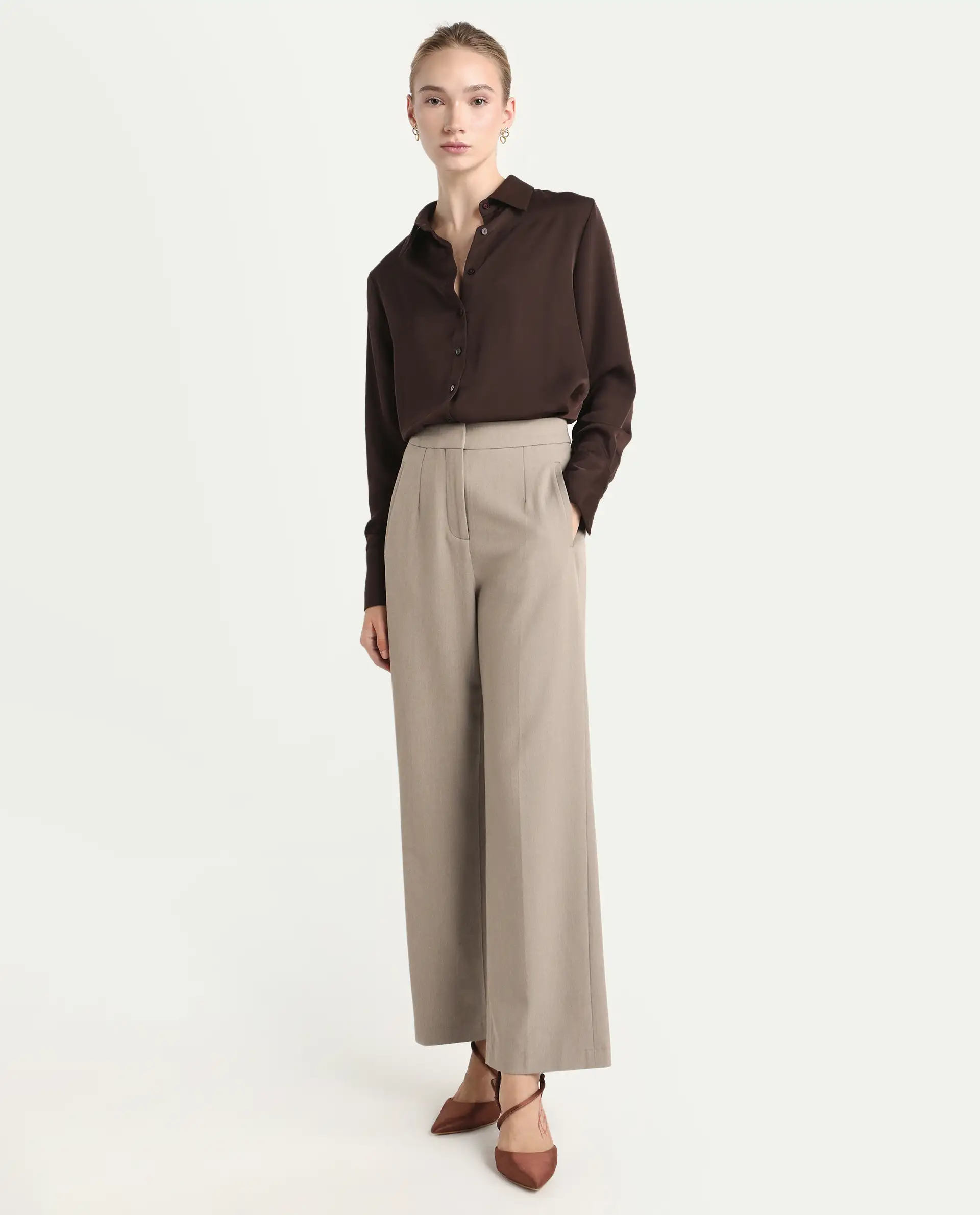 Rareism Women's Flare Fawn Polyester Blend Bootcut Ankle Length Plain Travel Trouser - Image 9