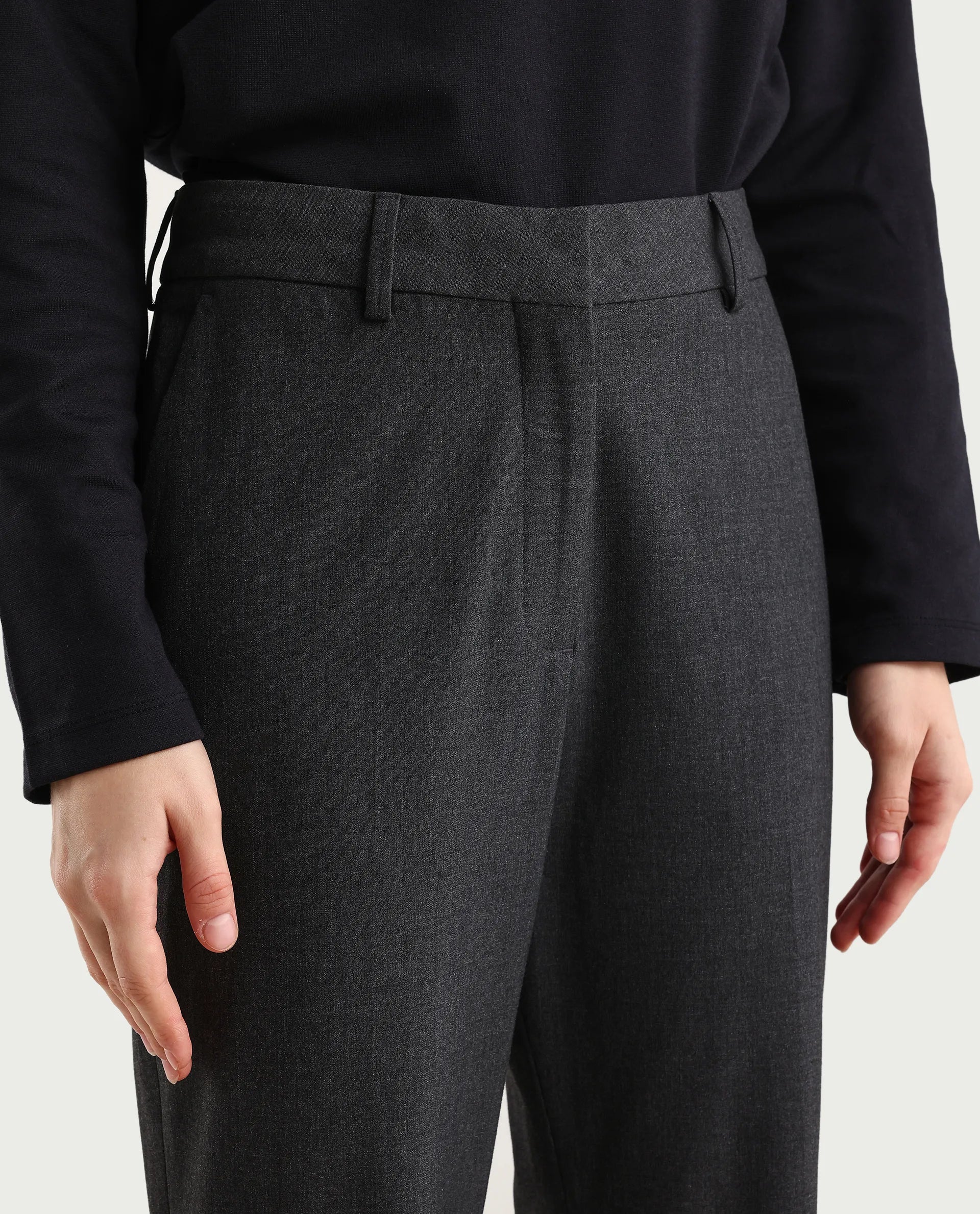 Rareism Women's Flare Grey Polyester Blend Bootcut Ankle Length Plain Travel Trouser - Image 4