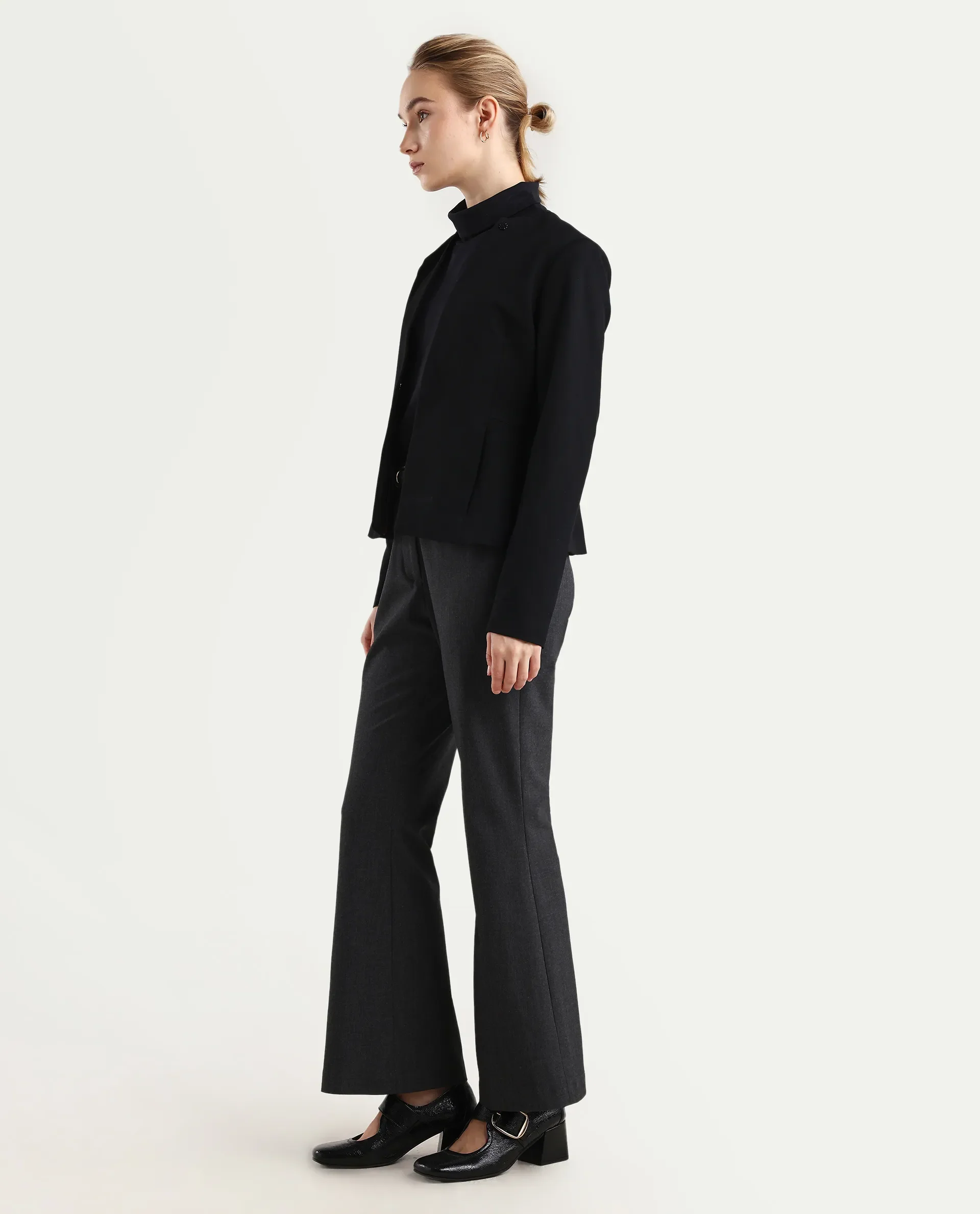 Rareism Women's Flare Grey Polyester Blend Bootcut Ankle Length Plain Travel Trouser - Image 5