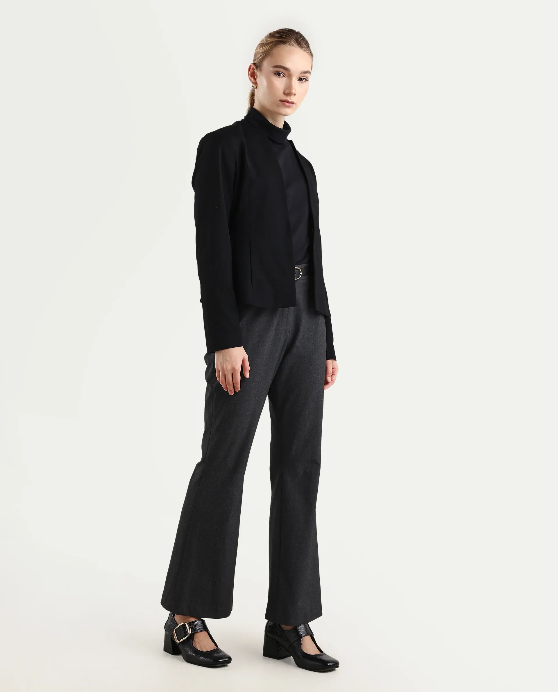 Rareism Women's Flare Grey Polyester Blend Bootcut Ankle Length Plain Travel Trouser - Image 6