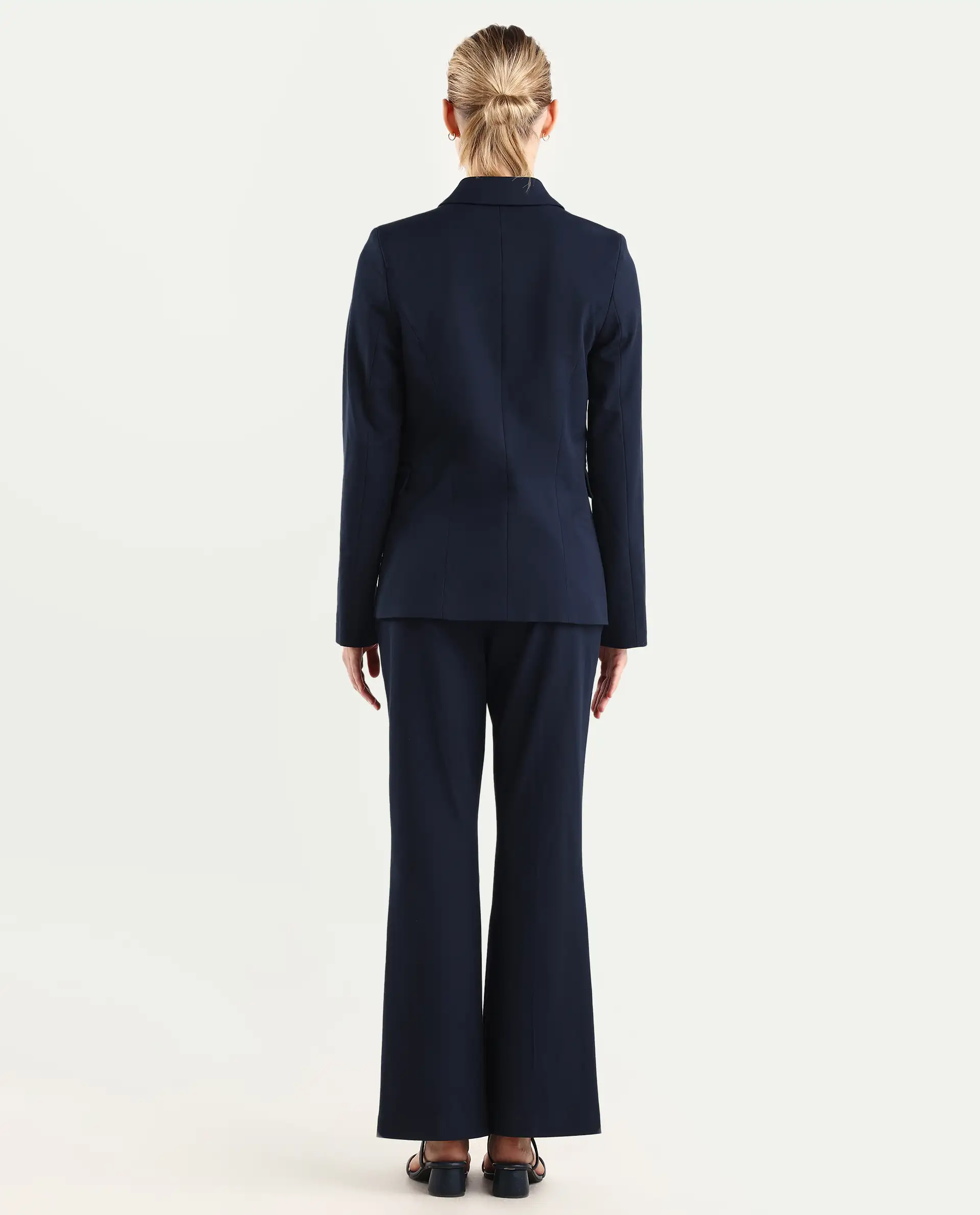 Rareism Women's Flare Navy Polyester Blend Bootcut Ankle Length Plain Travel Trouser - Image 7
