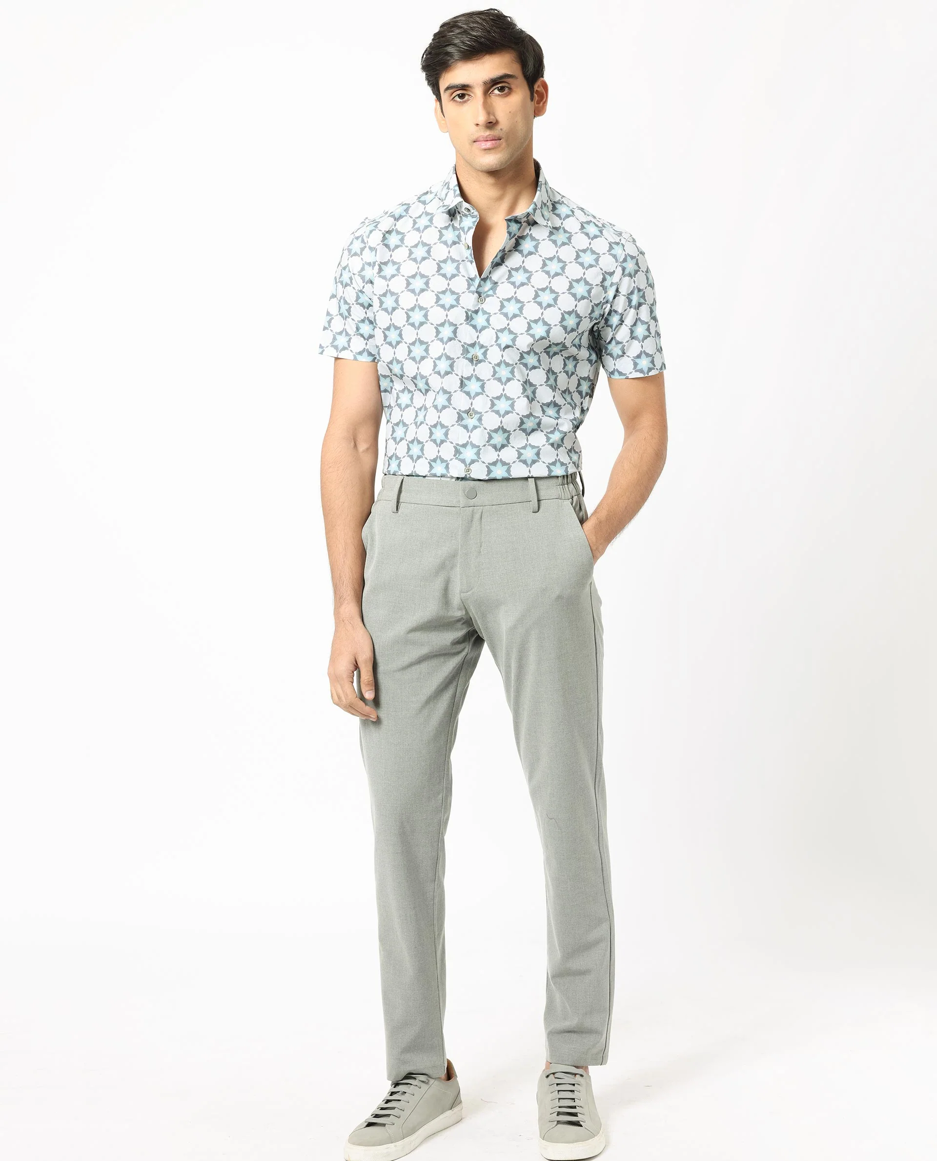 Rare Rabbit Men's Flaret Grey Cotton Floral Print Regular Fit Half Sleeve Collared Shirt - Image 2