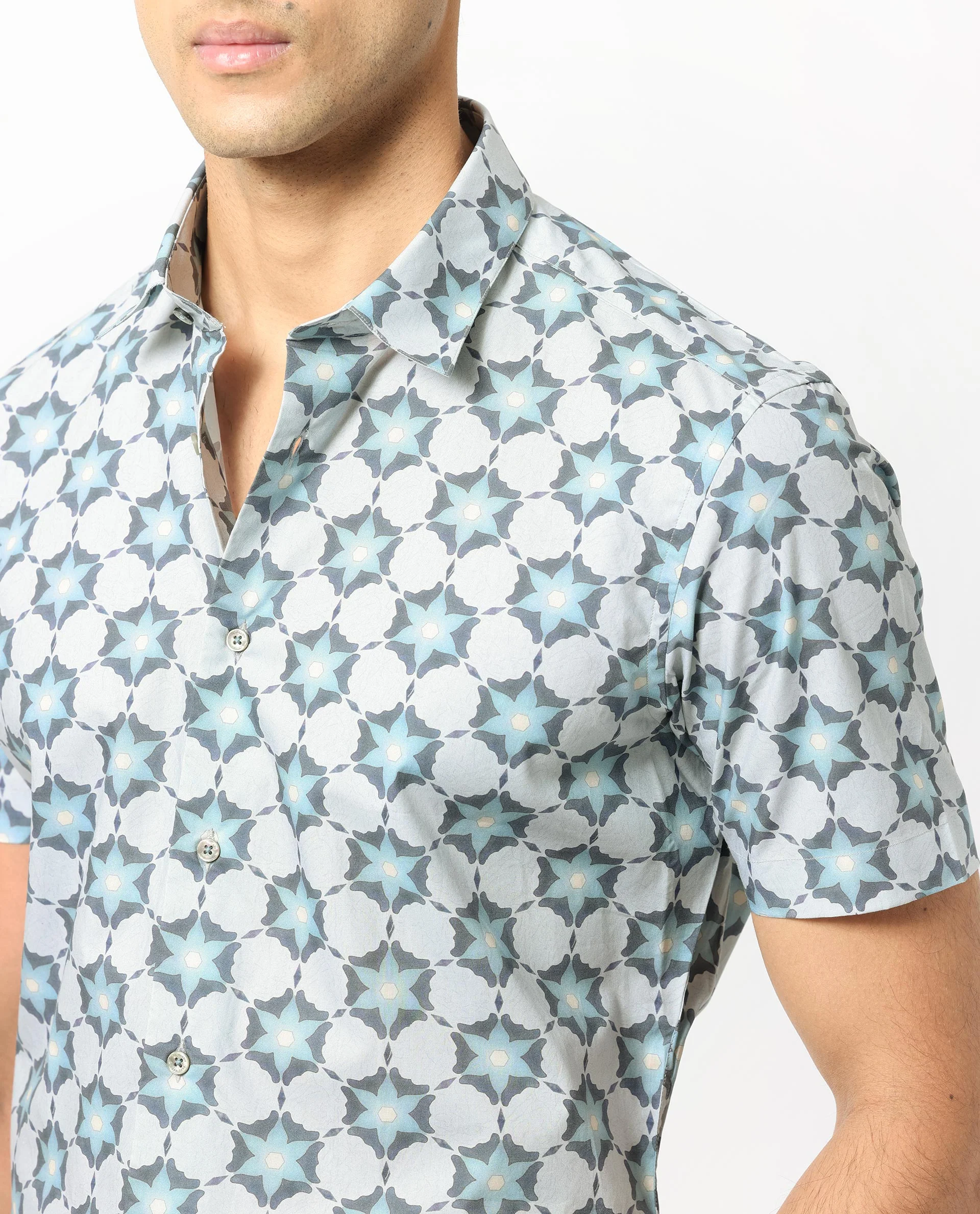 Rare Rabbit Men's Flaret Grey Cotton Floral Print Regular Fit Half Sleeve Collared Shirt - Image 5