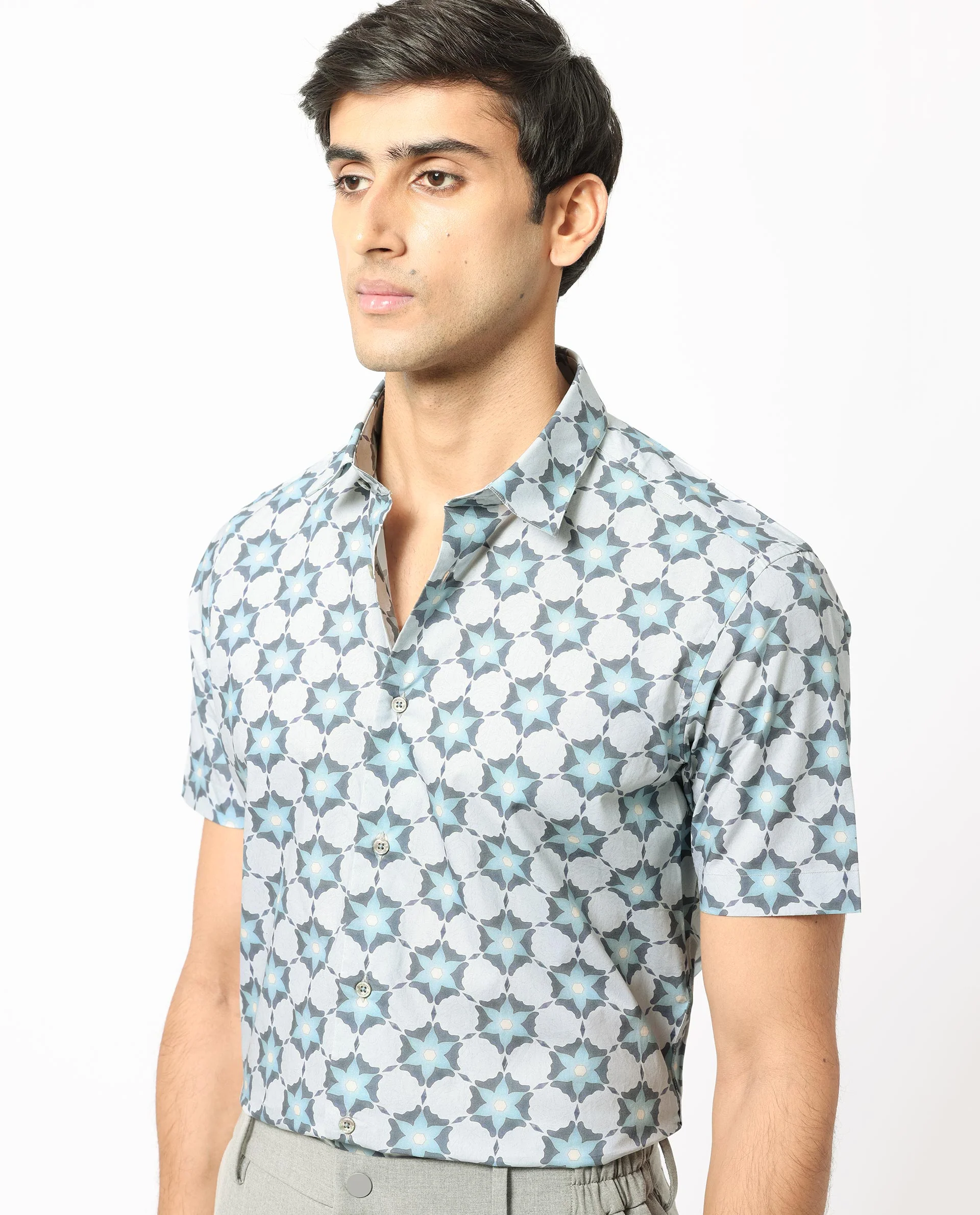 Rare Rabbit Men's Flaret Grey Cotton Floral Print Regular Fit Half Sleeve Collared Shirt - Image 6