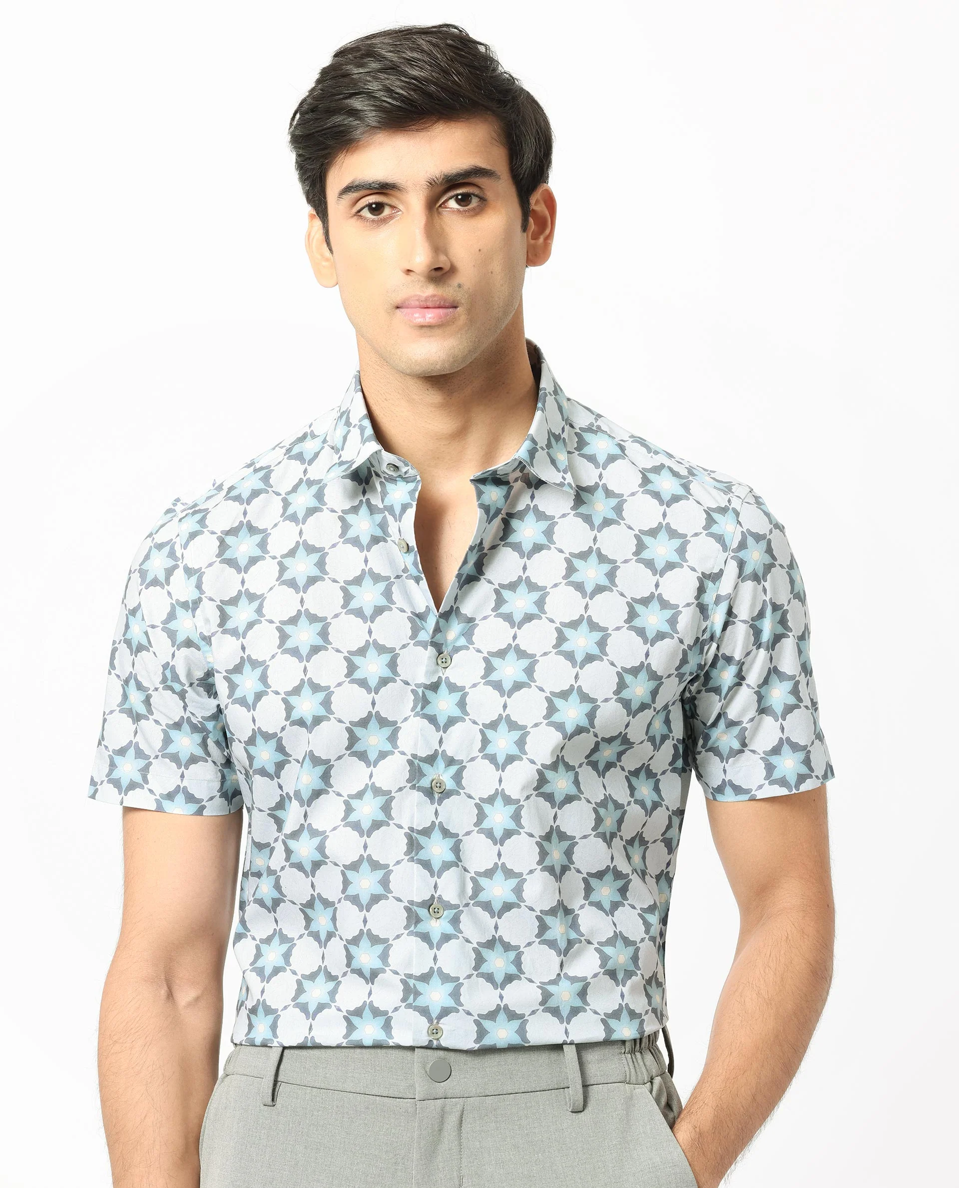 Rare Rabbit Men's Flaret Grey Cotton Floral Print Regular Fit Half Sleeve Collared Shirt - Image 7