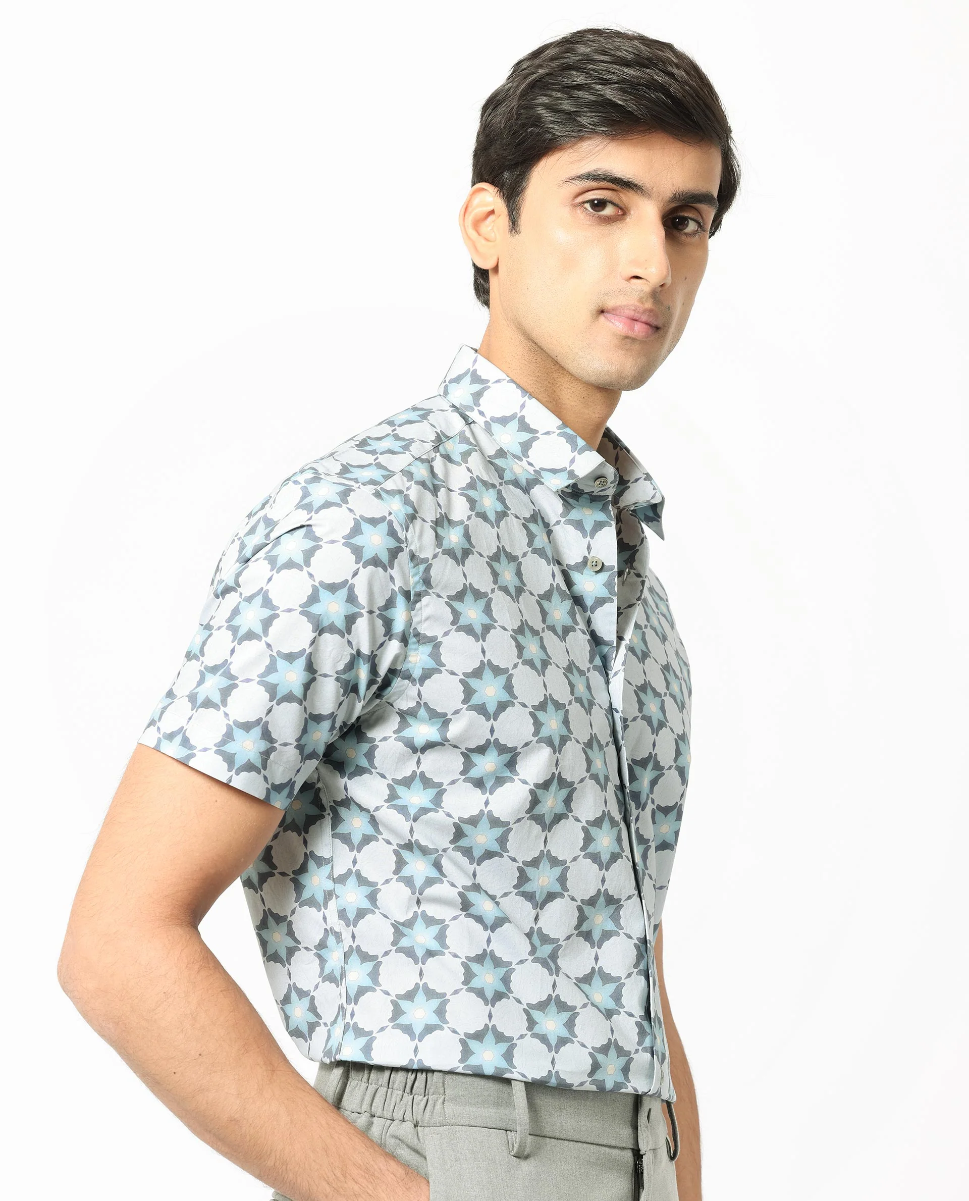 Rare Rabbit Men's Flaret Grey Cotton Floral Print Regular Fit Half Sleeve Collared Shirt - Image 8