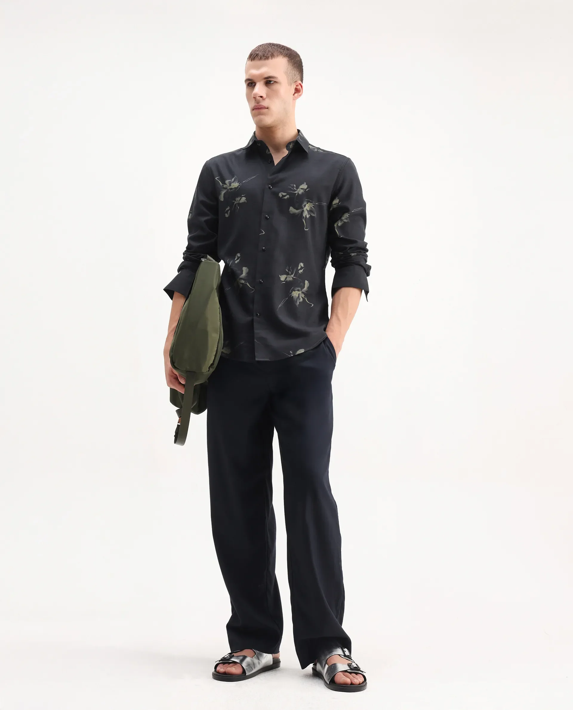Rare Rabbit Men's Flaro Black Viscose Floral Print Regular Fit Full Sleeve Collared Shirt - Image 2