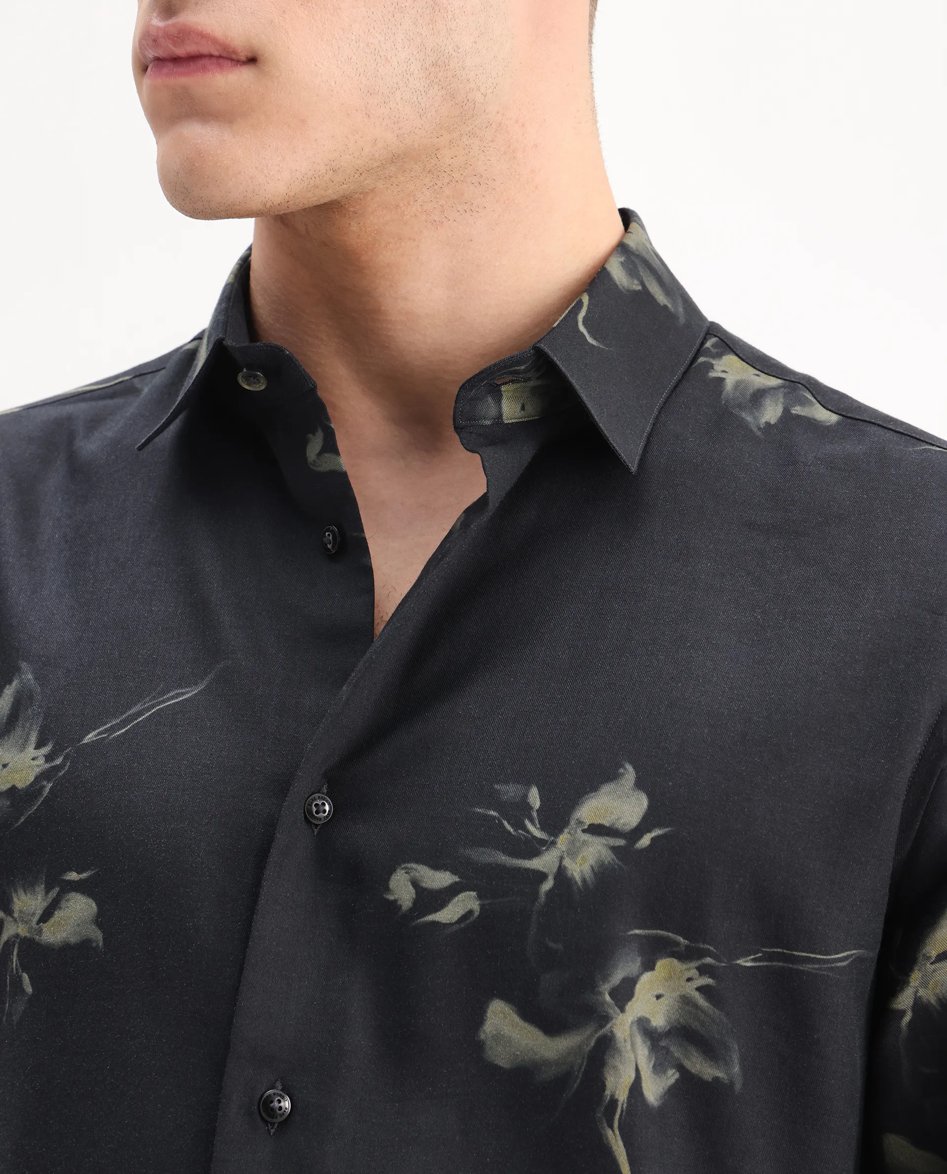 Rare Rabbit Men's Flaro Black Viscose Floral Print Regular Fit Full Sleeve Collared Shirt - Image 3