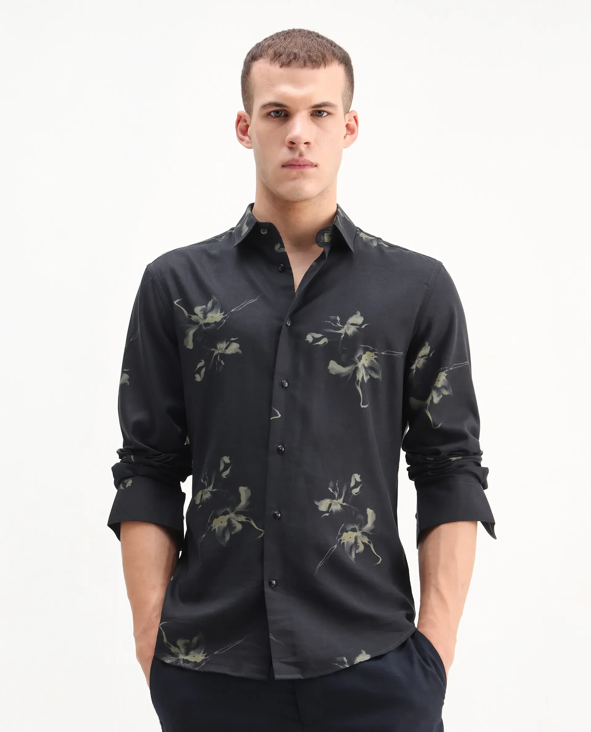 Rare Rabbit Men's Flaro Black Viscose Floral Print Regular Fit Full Sleeve Collared Shirt - Image 5