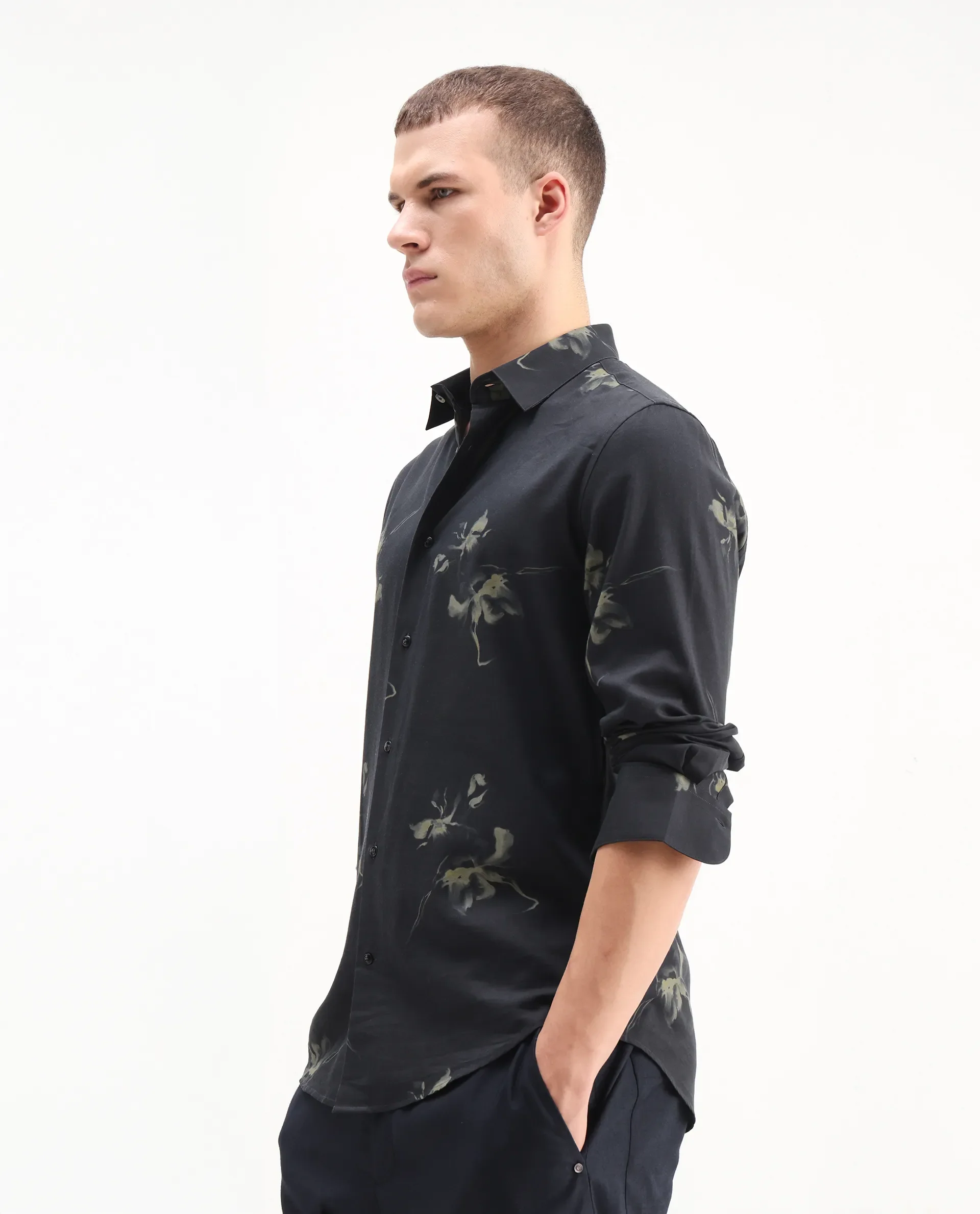 Rare Rabbit Men's Flaro Black Viscose Floral Print Regular Fit Full Sleeve Collared Shirt - Image 6