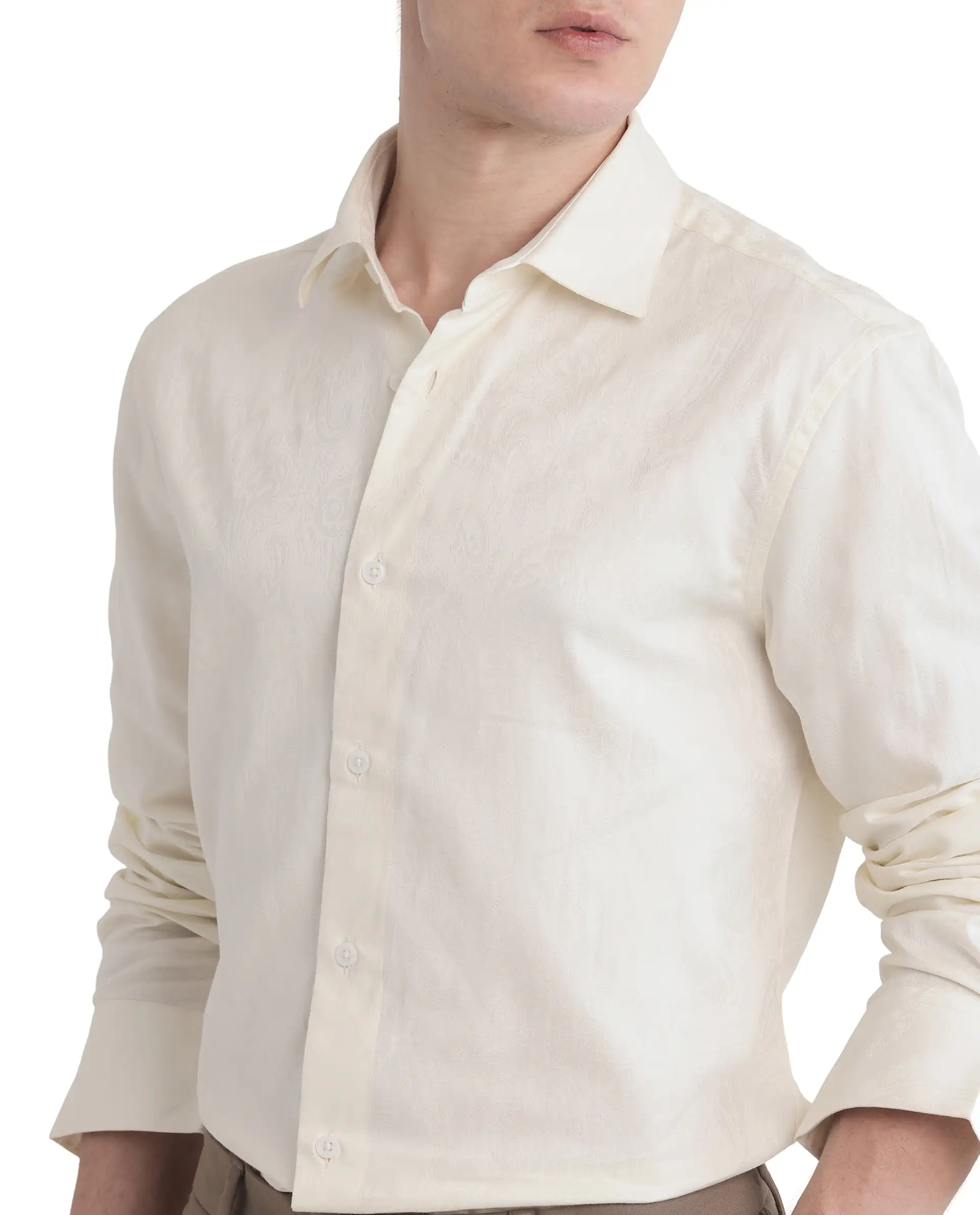 Rare Rabbit Men's Flarp Off White Cotton Blend Regular Fit Full Sleeve Collared Shirt - Image 3