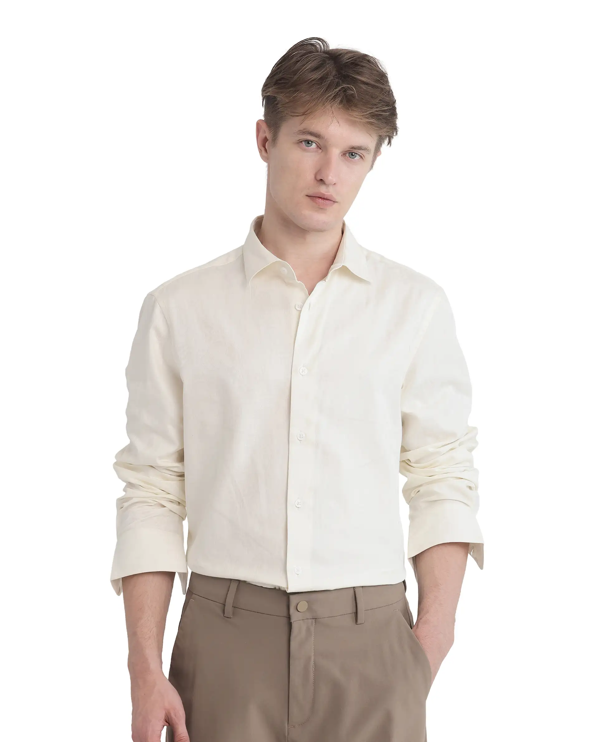 Rare Rabbit Men's Flarp Off White Cotton Blend Regular Fit Full Sleeve Collared Shirt - Image 6